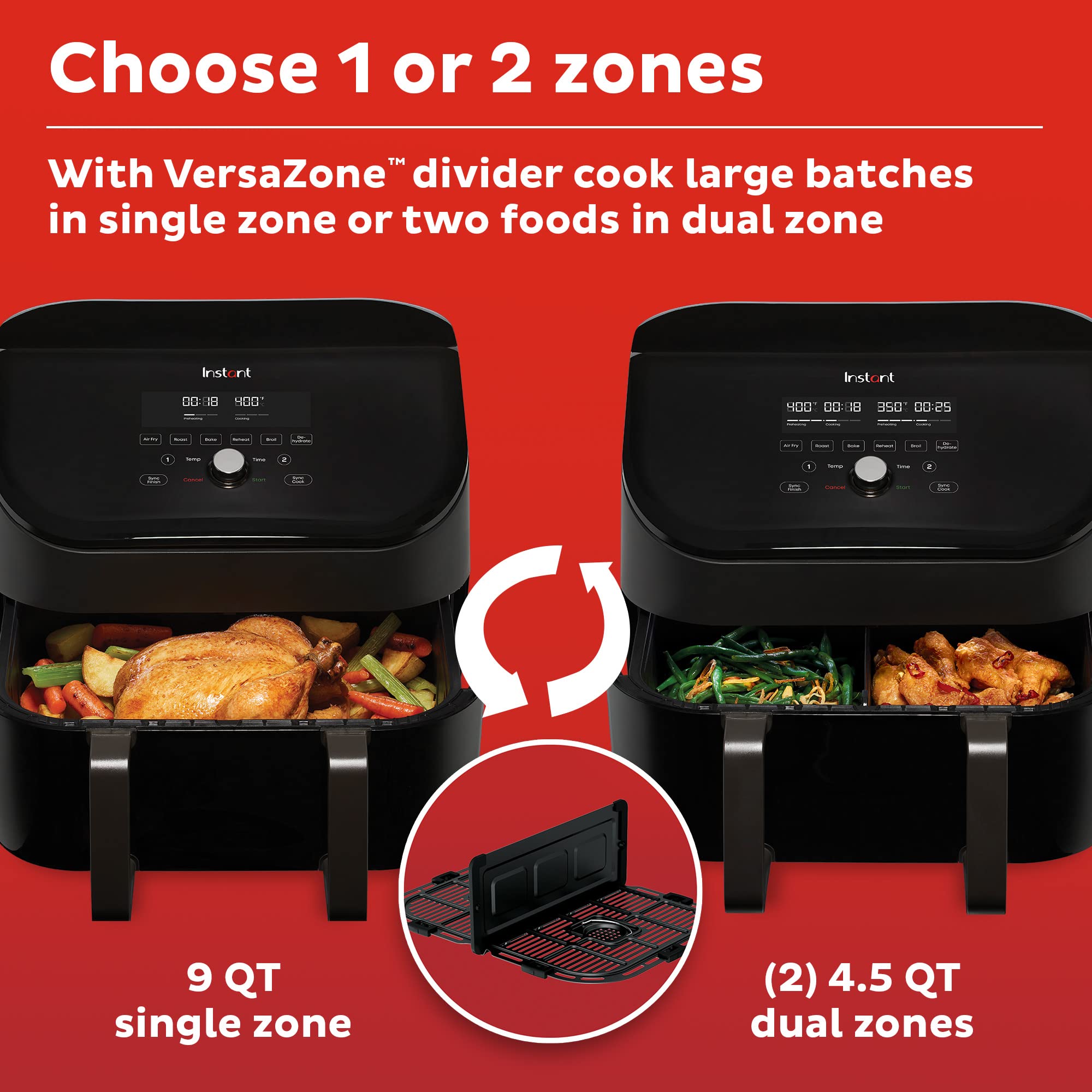 Instant Pot Vortex 9QT Air Fryer, 8-in-1 Dual Basket, EvenCrisp Technology, Nonstick, Dishwasher-Safe, Model 140-3092-01