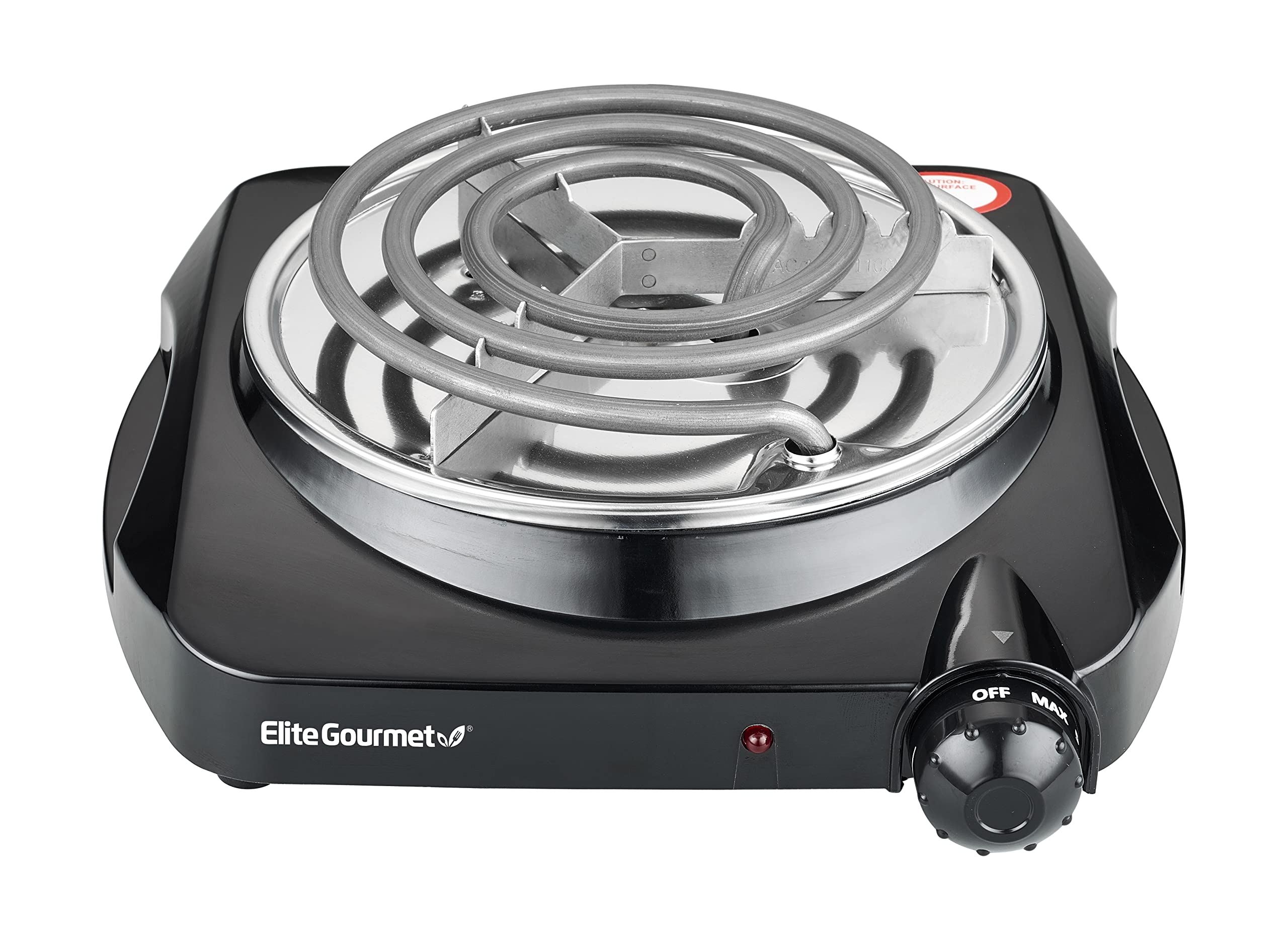 Elite Gourmet Esb301C Countertop Single Coiled Burner, 1100 Watts Electric Hot Plate, Temperature Controls, Power Indicator Ligh