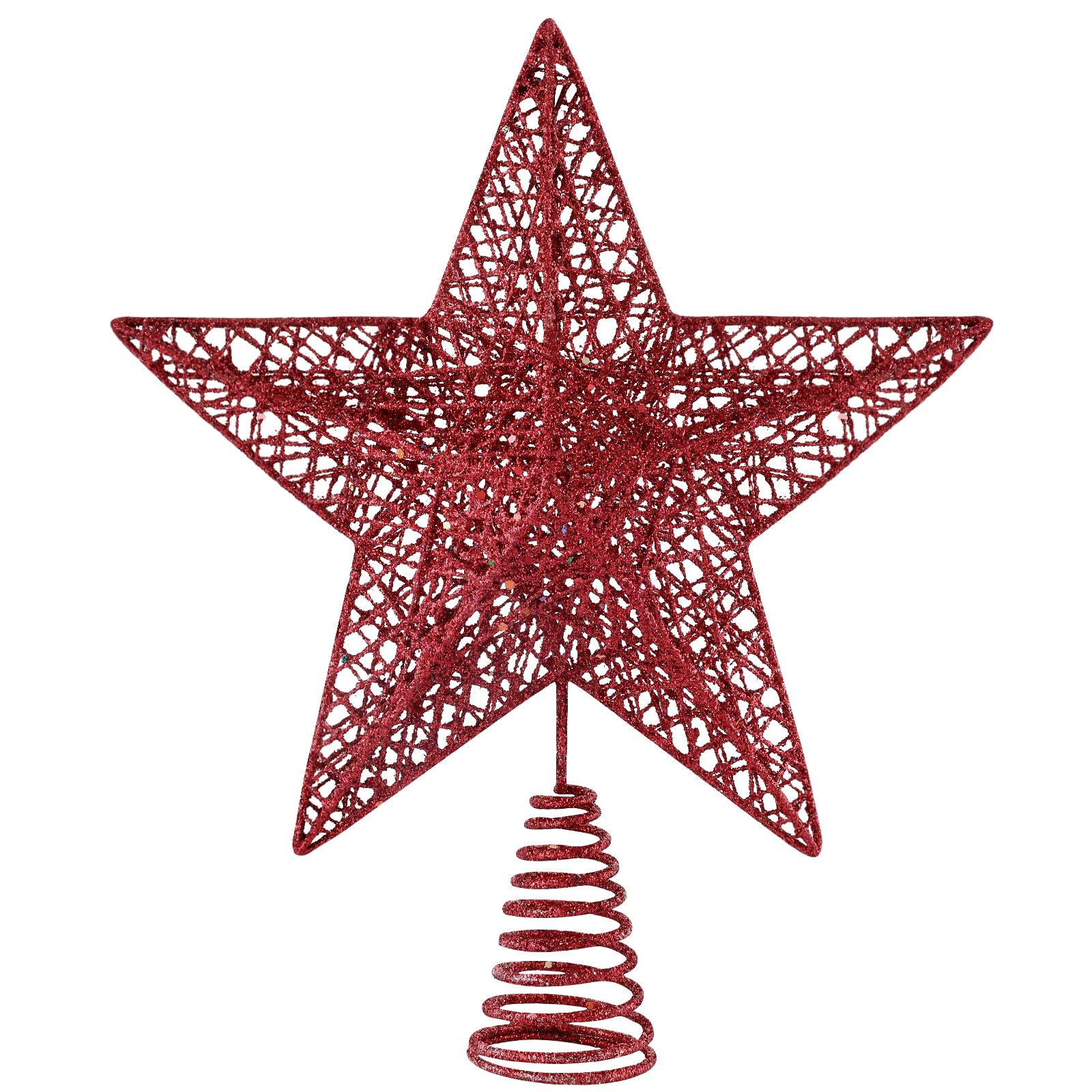 Christmas Tree Toppers Xmas Glitter Red Hollow Star Treetop Topper for Christmas Tree Decoration
