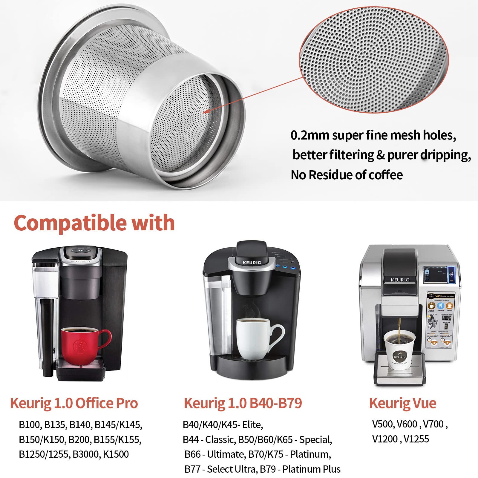 RUOYING Reusable K Cups Coffee Pod Filters - Stainless Steel, Universal for Keurig 1.0 & 2.0, 2 Pack