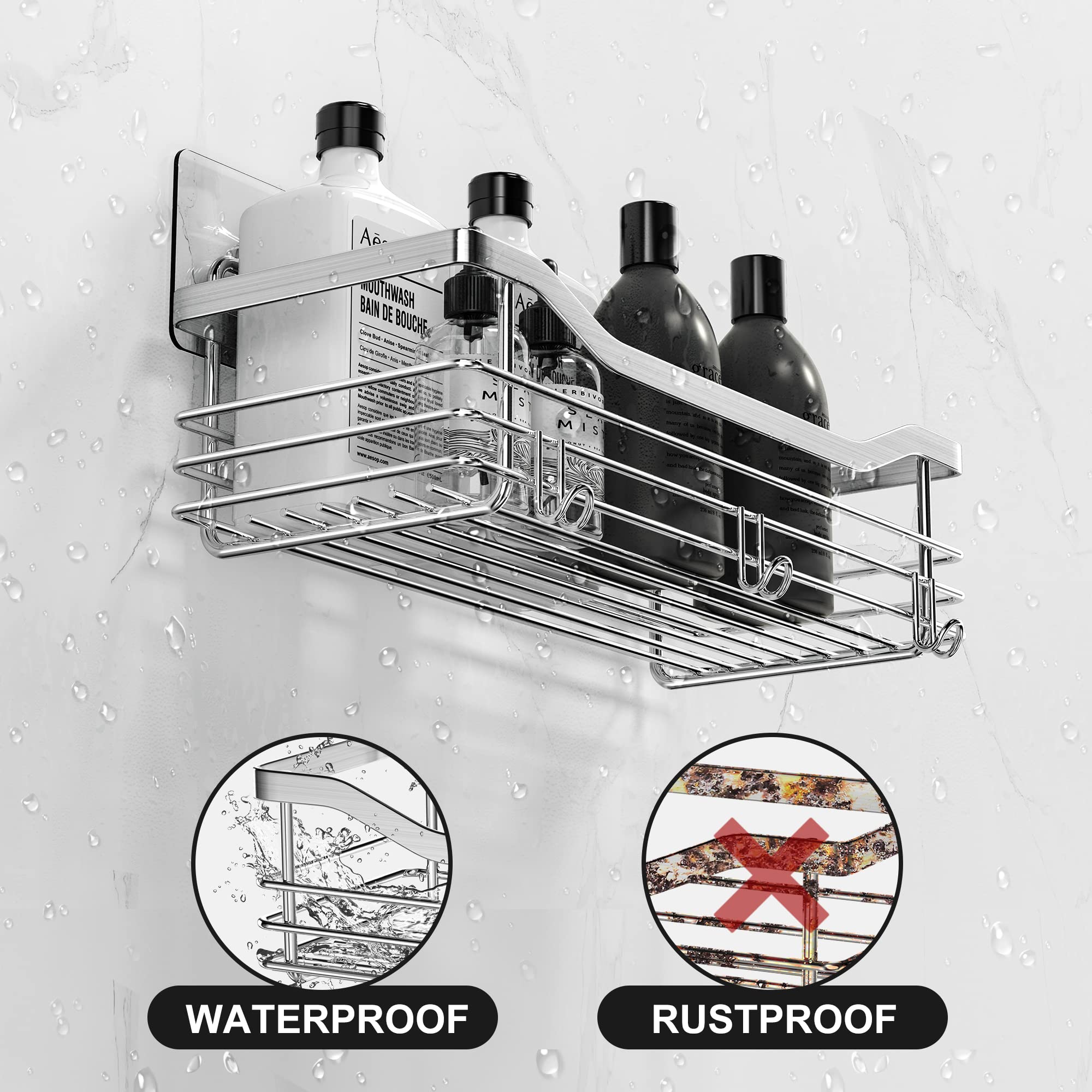 Orimade Shower Caddy Basket Shelf Storage Rack Pack Of 2, No Drilling Wall Mounted Adhesive Rust Proof Stainless Steel Shower Or