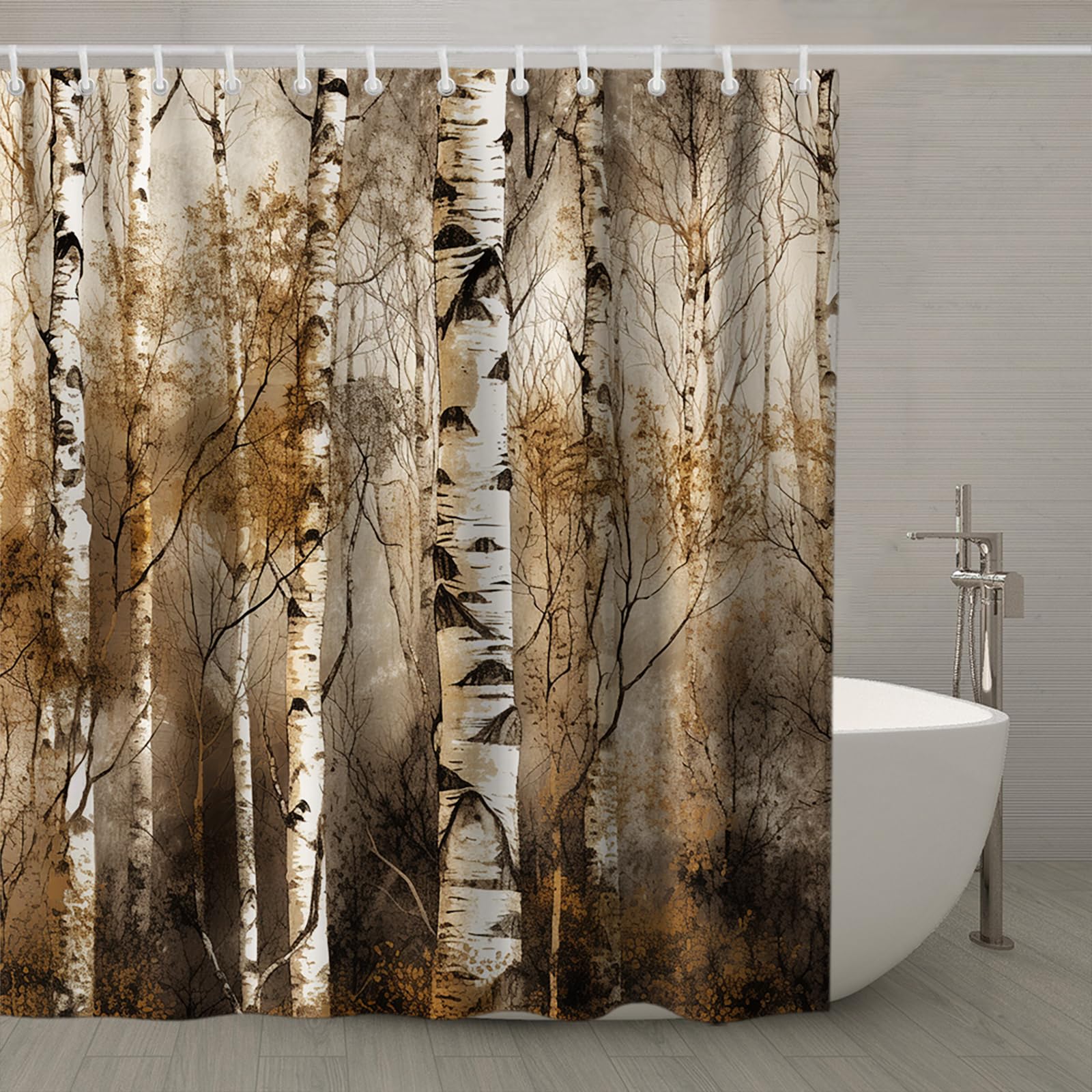 Theblackspot Birch Tree Shower Curtain Forest Tree Branches Bathroom Decor Sets With 12 Hooks Waterproof Fabric Washable (84L X