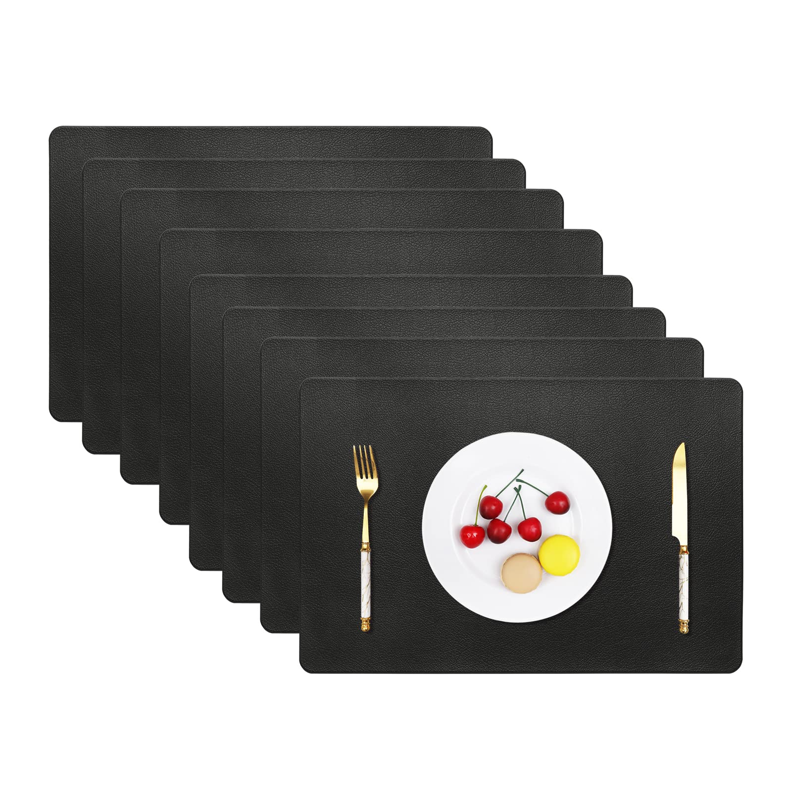 Vinjiasin Placemats Set Of 8 Black Leather Place Mats For Indoor Outdoor Kitchen Dining Table Mats Waterproof Wipeable Heat Resi