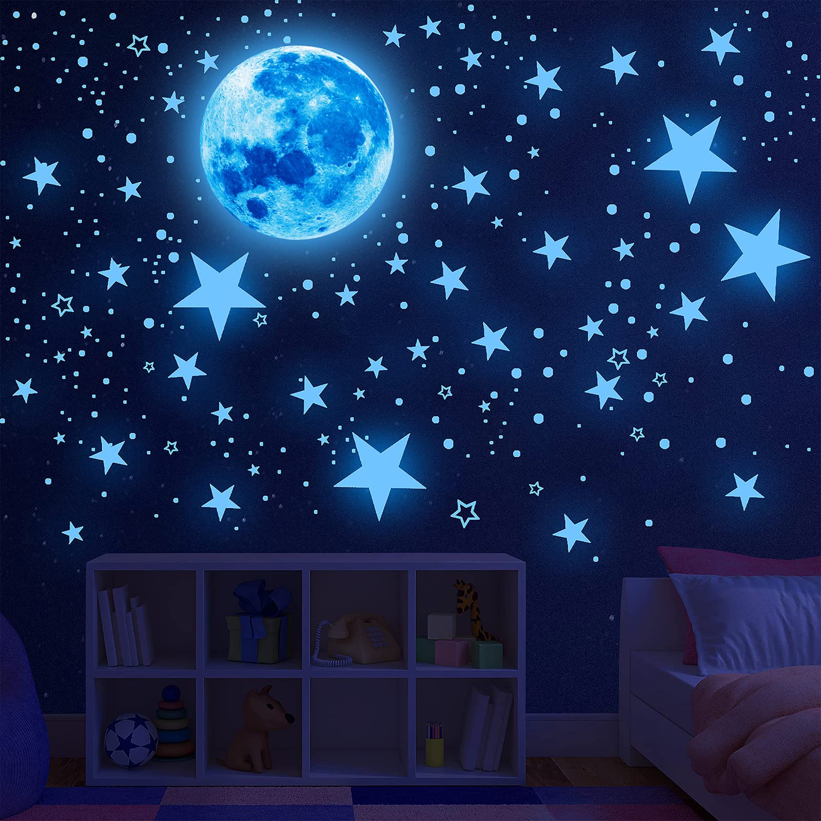 Glow In The Dark Stars For Ceiling,Glow In The Dark Stars And Moon Wall Decals, 1088 Pcs Ceiling Stars Glow In The Dark Kids Wal