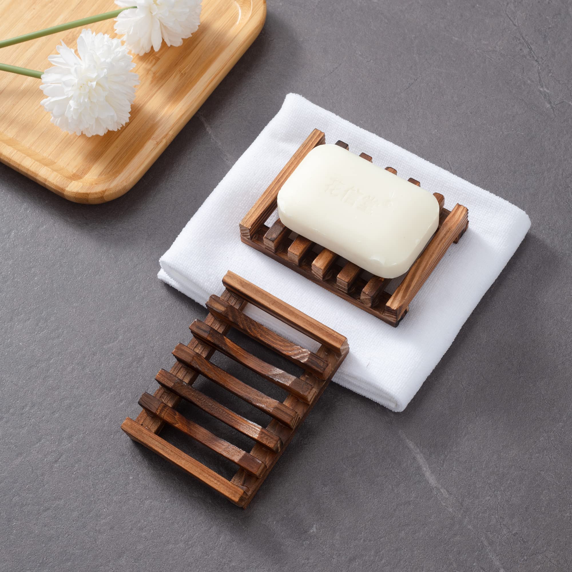 Wooden Soap Dish for Shower Set of 2 Shower Soap Holder Self draining Bar Soap Holder for Bathroom  Soap Saver Soap Tray Soap Stand for Homemade Soap  Vowupt