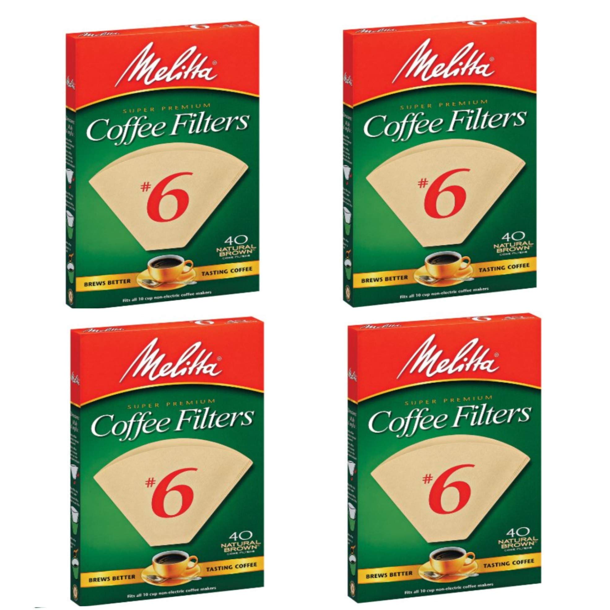 Melitta Fba Usa Inc 626412#6 Natural Brown Cone Coffee Filters 40 Count - 4 Pack