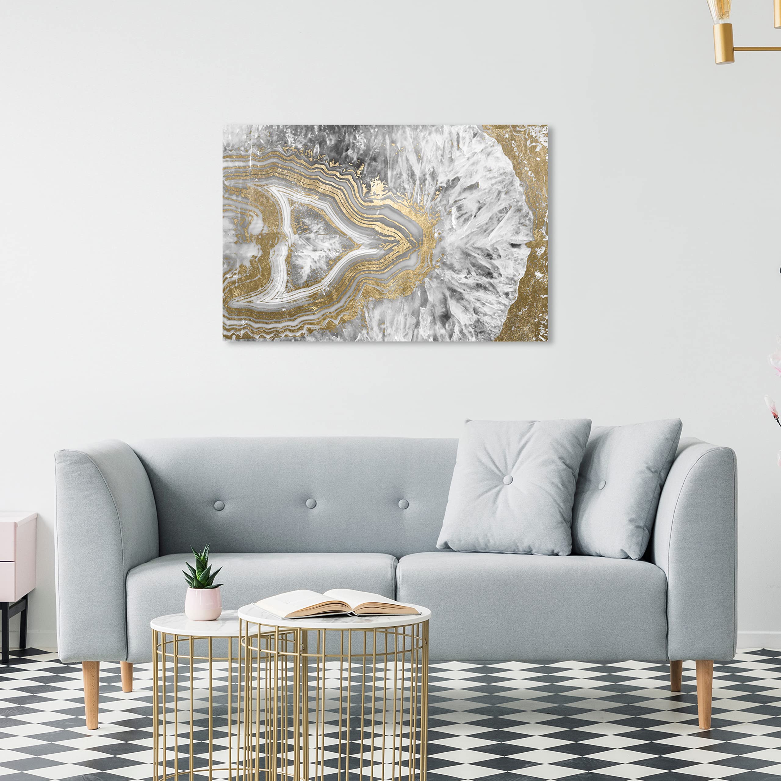 The Oliver Gal Artist Co. Abstract Wall Art Canvas Prints 'Agate Geode Crystal' Home D  Cor, 30 In X 20 In, Gold, White