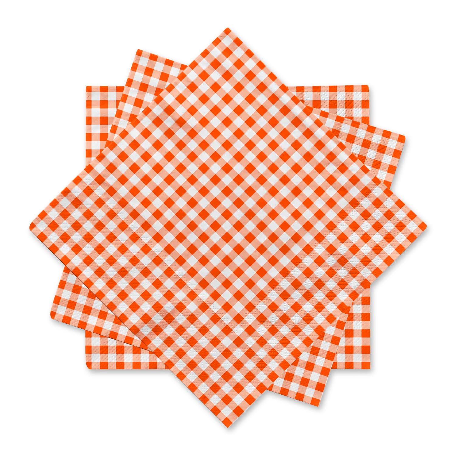 Gatherfun Disposable Paper Napkins 3-Ply Orange And White Gingham Beverage Napkins For Dinner, Picnic, Birthday Party(6.5X6.5 In