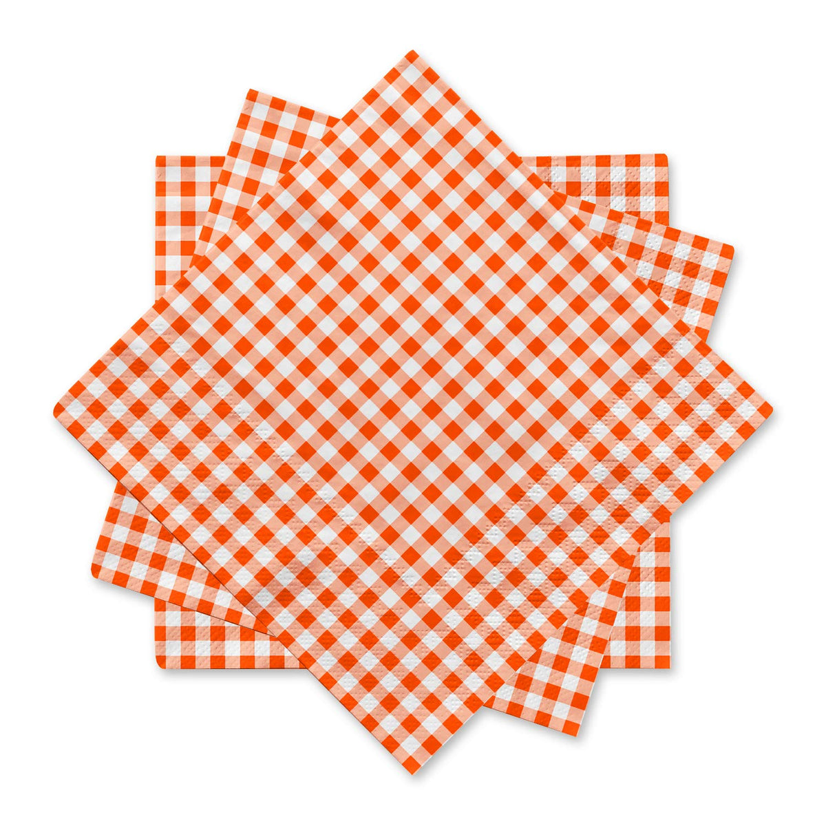 Gatherfun Disposable Paper Napkins 3-Ply Orange And White Gingham Beverage Napkins For Dinner, Picnic, Birthday Party(6.5X6.5 In