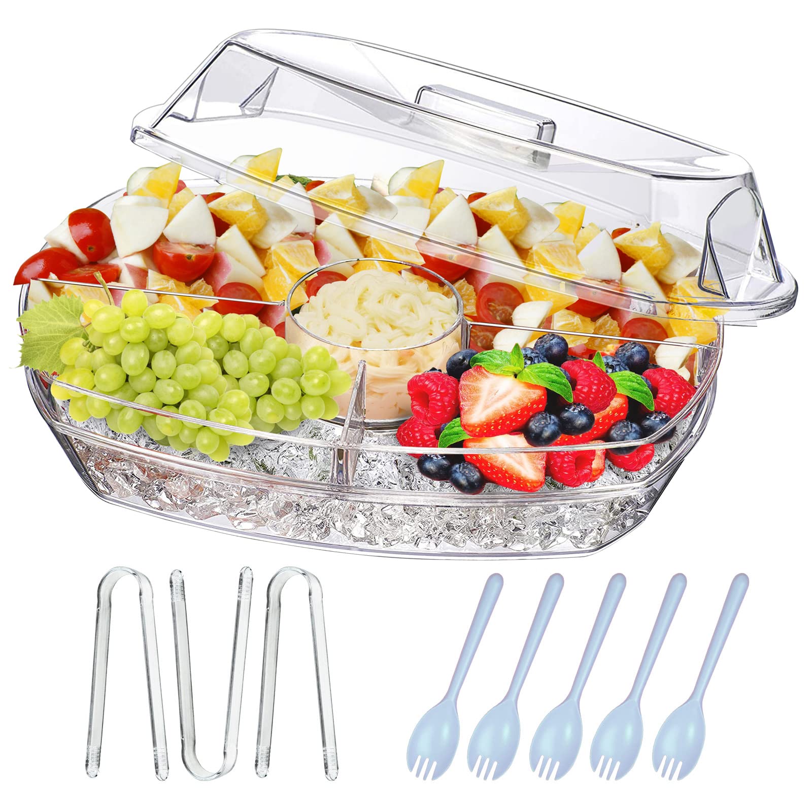 Innovative Life Fruit Trays For Serving For Party, 15 Inch Appetizer Serving Tray On Ice, Party Platters For Serving Food, Clear