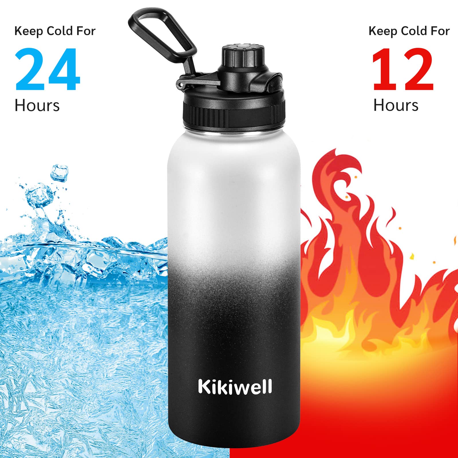 Insulated Water Bottle With Straw, Sports Water Bottle 1 Liter, Reusable Vacuum 18/8 Stainless Steel Flask Thermos, Modern Wide