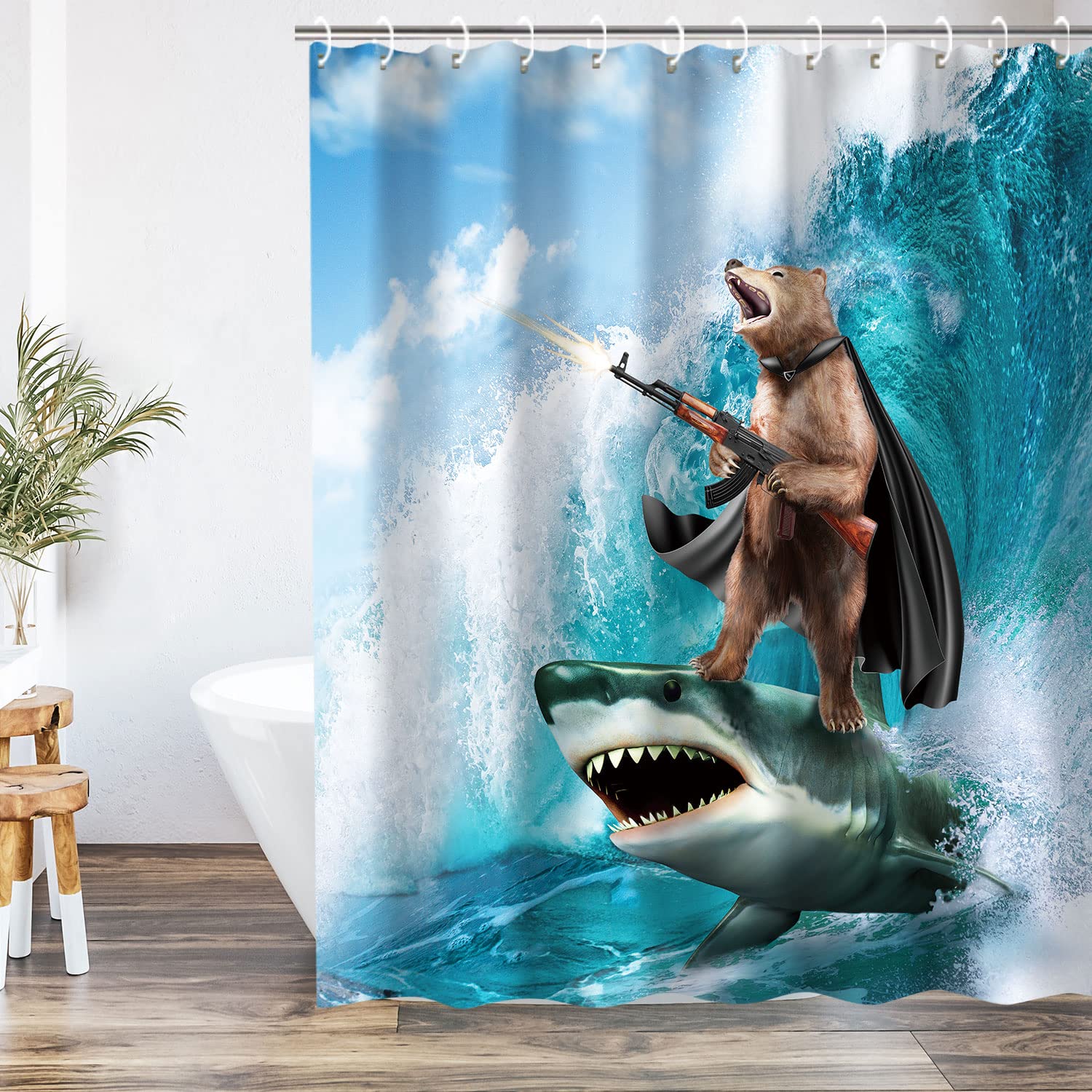 Rosielily Funny Shower Curtain, Kids Shower Curtains Set With 12 Hooks, Bear Shower Curtain, Cool Shower Curtain, Wild Bathroom