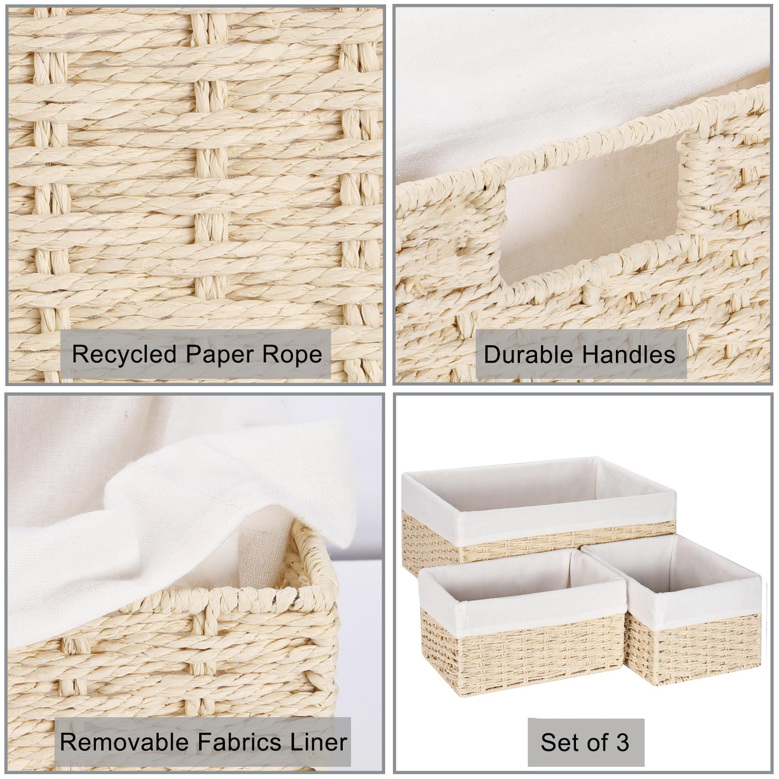 Vagusicc Wicker Basket, Set Of 3 Hand-Woven Storage Baskets For Organizing, Decorative Bathroom Wicker Storage Basket Bins With