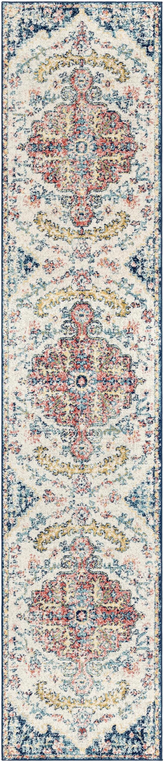 Livabliss Area Rugs - 3x12 Odelia Vintage Boho Aqua Burgandy Blue Runner Area Rug for Living Room Bedroom - Floral Medallion Sta