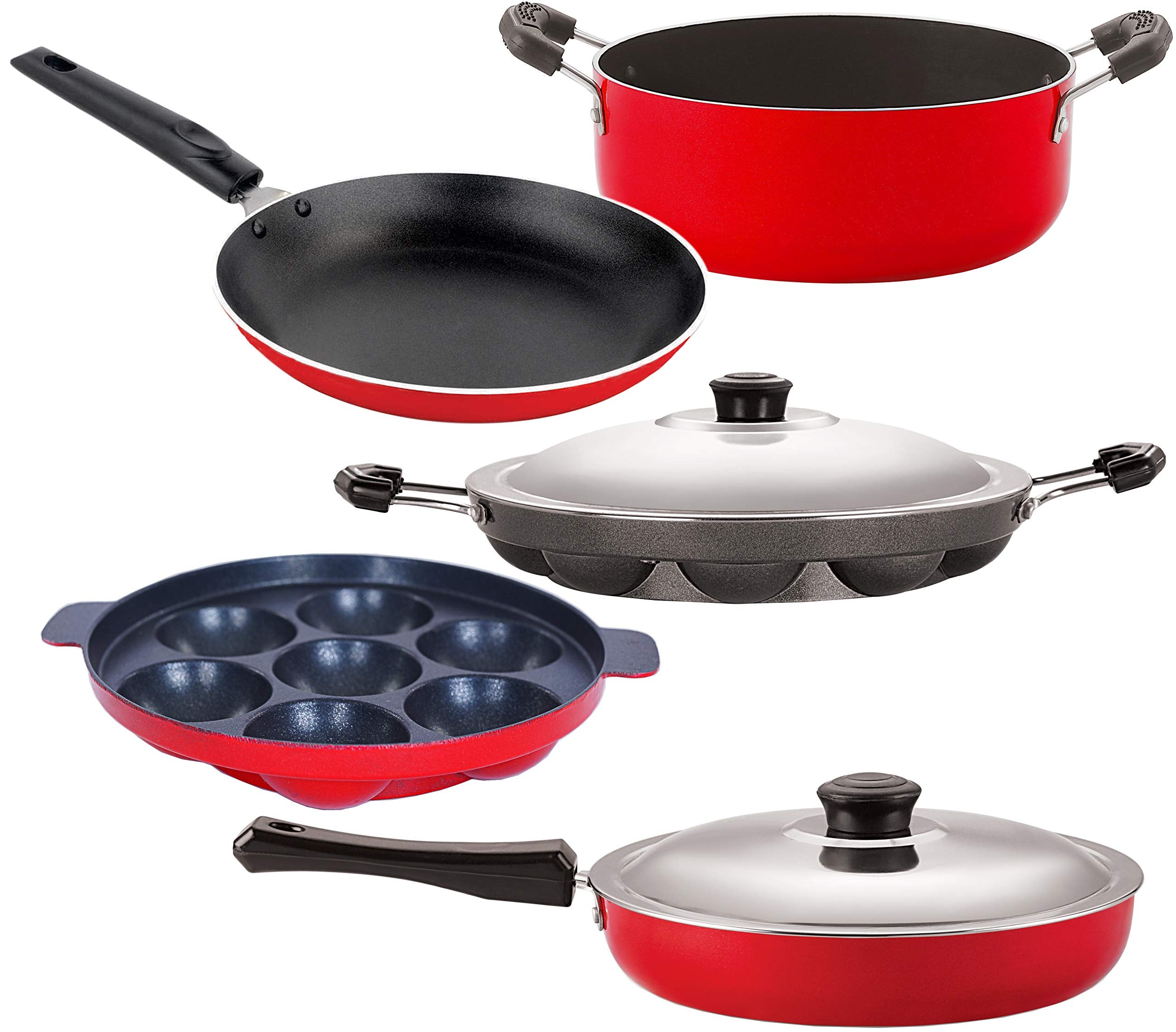 Nirlon NonStick 5 Piece Rust Free Gas Compatible Kitchenware Item Set With Bakelite Handle