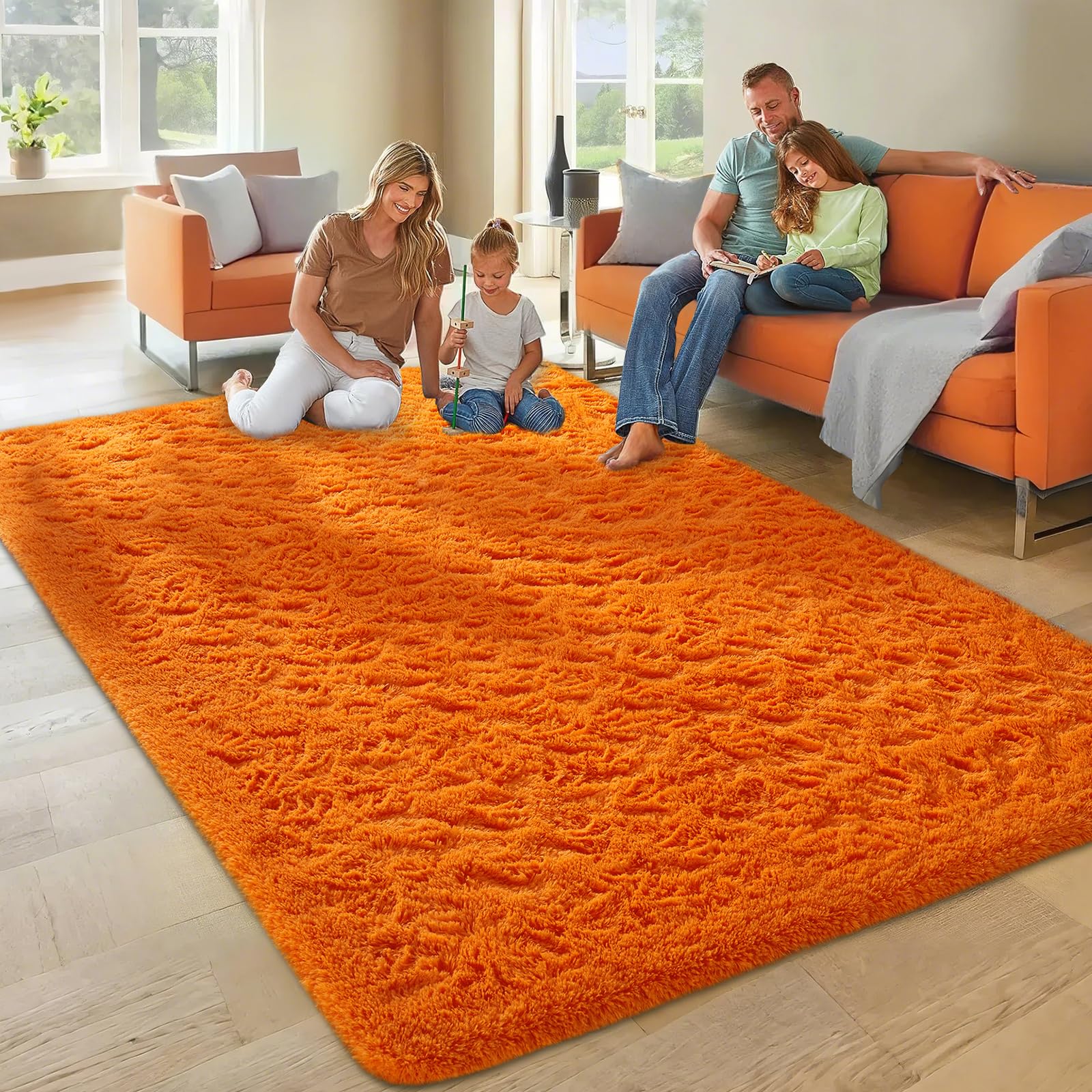 Ophanie Orange Rugs for Living Room Bedroom, 6x9 Fluffy Fuzzy Furry Carpet, Plush Soft Shaggy Bedside Indoor Floor Area Rug for