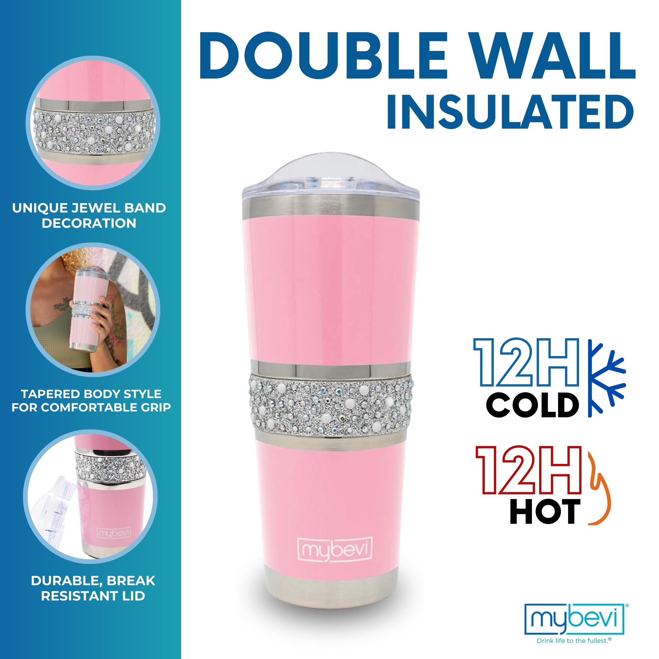 Mybevi Hollywood Insulated Tumblers, Premium Grade Stainless Steel Hydration Tumbler - Hot & Cold, Leak-Resistant Lid, Bpa-Free