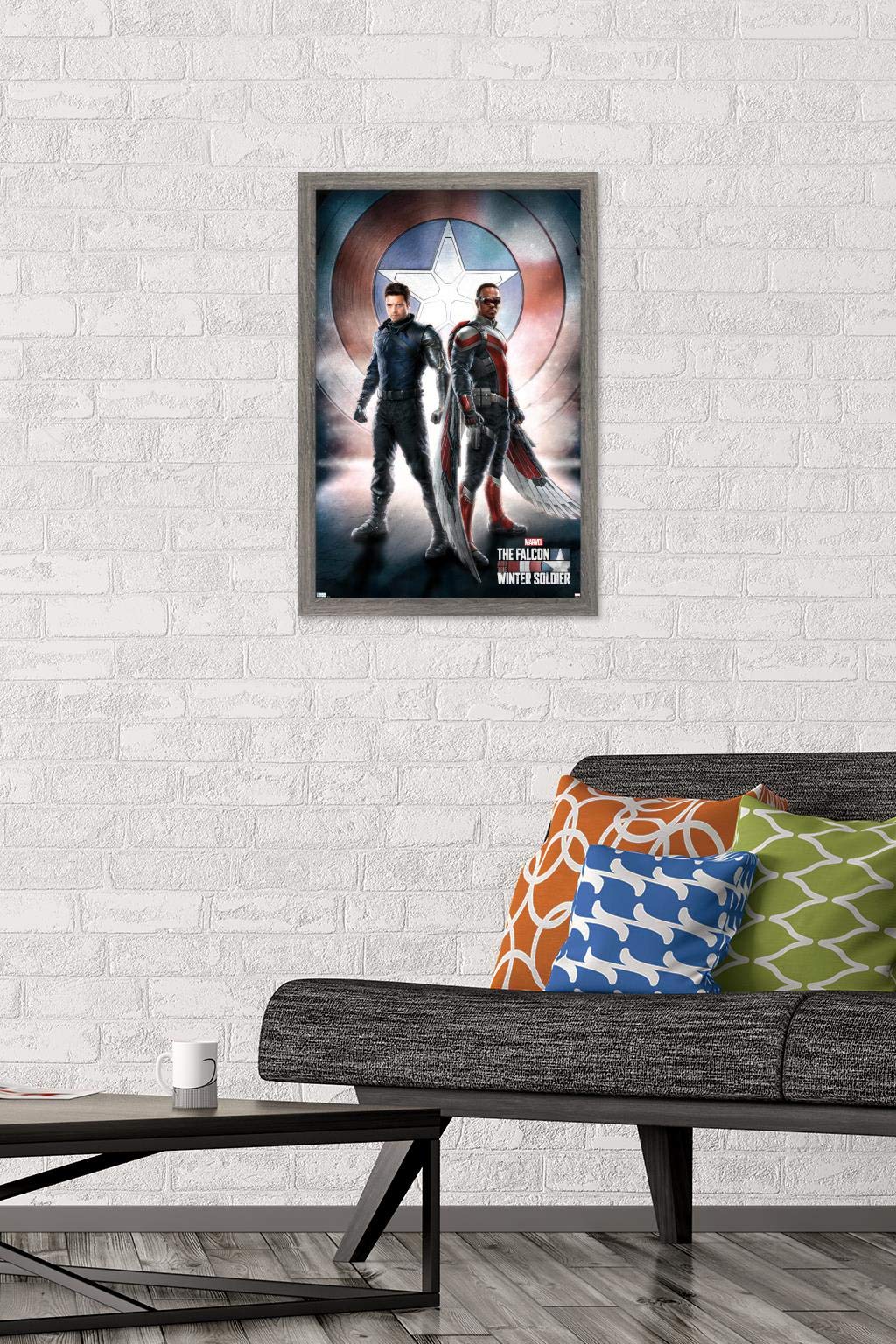 Trends International Marvel Television - Falcon And Winter Soldier - One Sheet Wall Poster, 14.725'' X 22.375'', Barnwood Framed