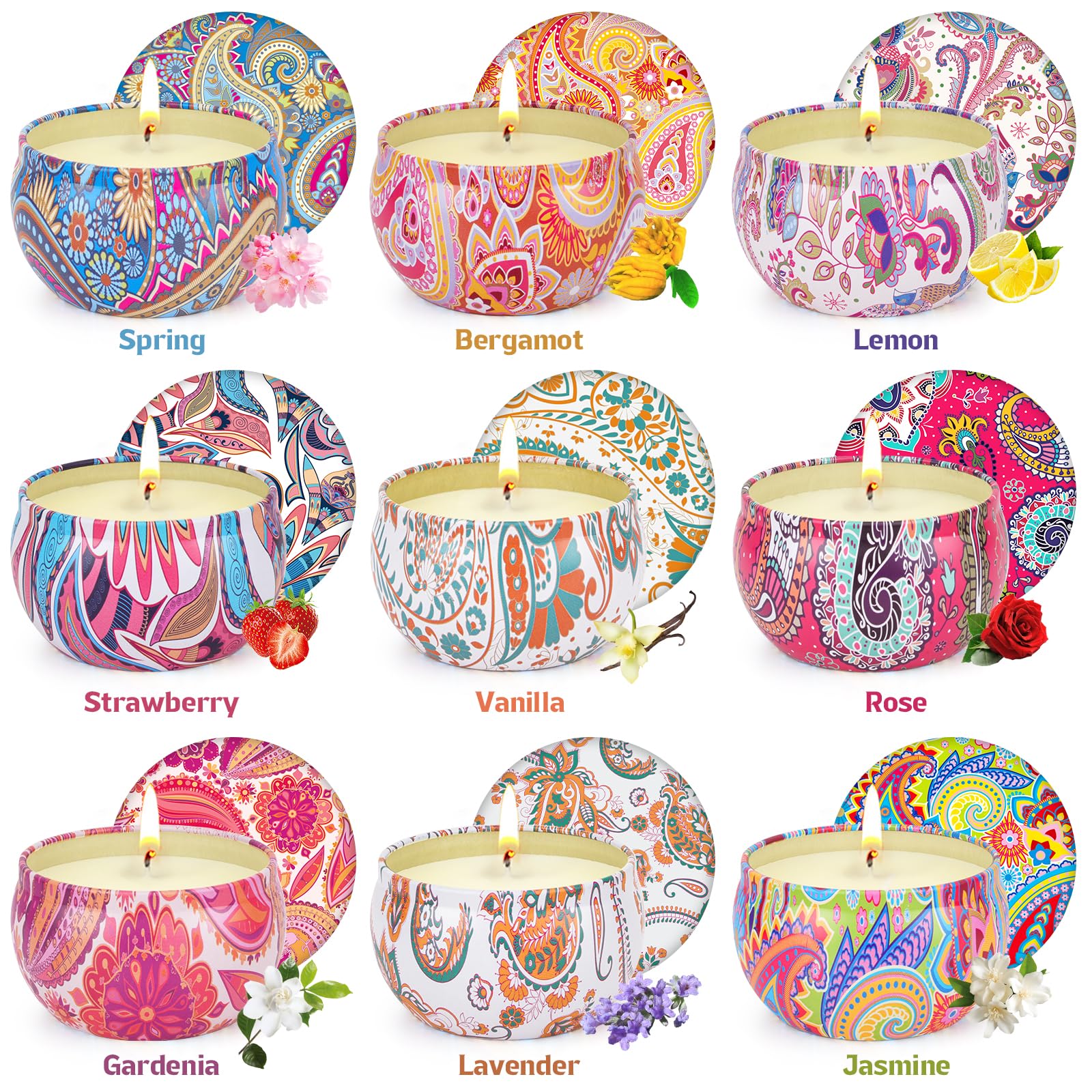 Scented Candles Gifts Set for Women, 9 Pack Aromatherapy Candles Pack Soy Wax Include Lavender, Jasmine and Vanilla Scented for