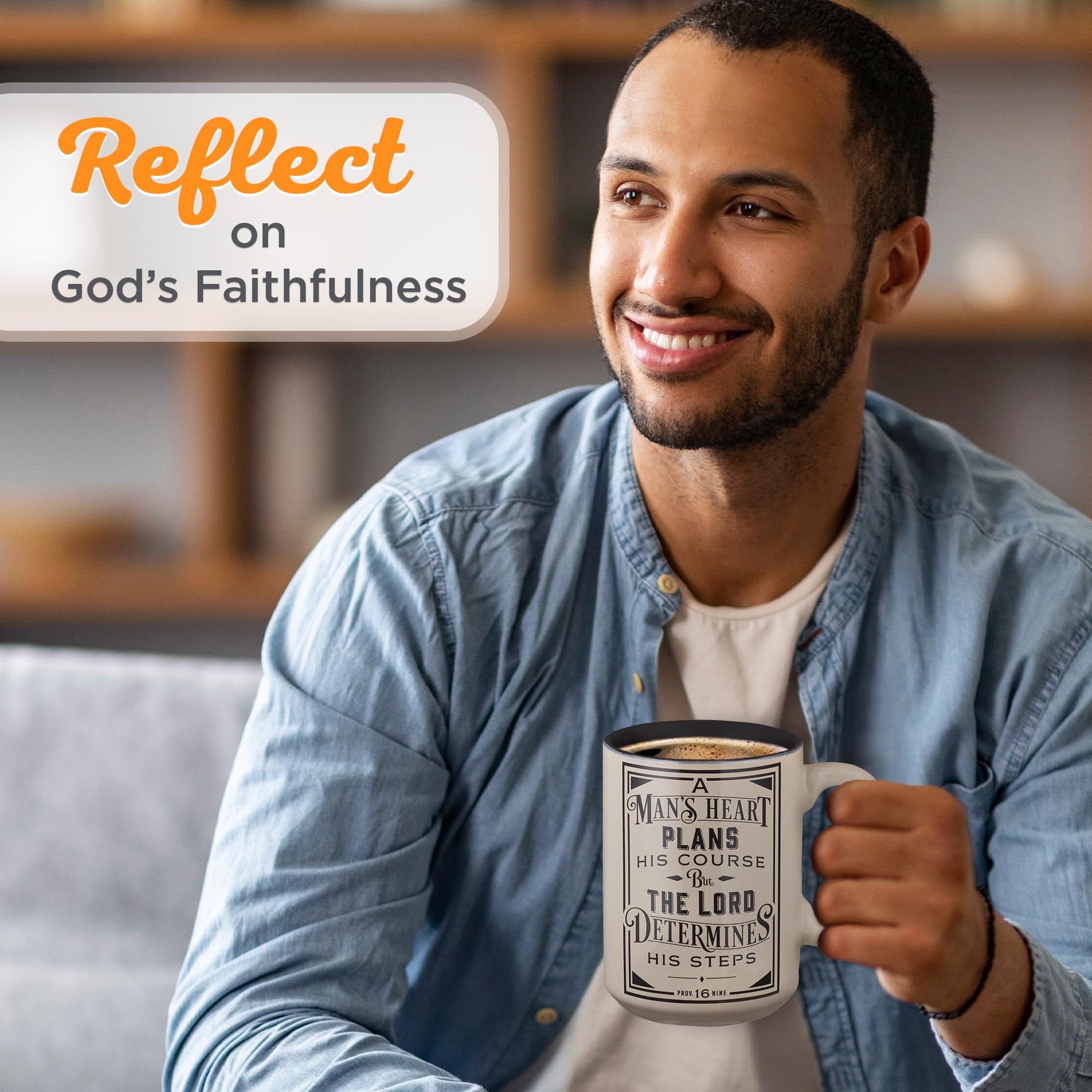 Christian Art Gifts Large Ceramic Coffee & Tea Mug for Men, Dads & Pastors: Mans Heart Plans Inspirational Bible Verse Microwav