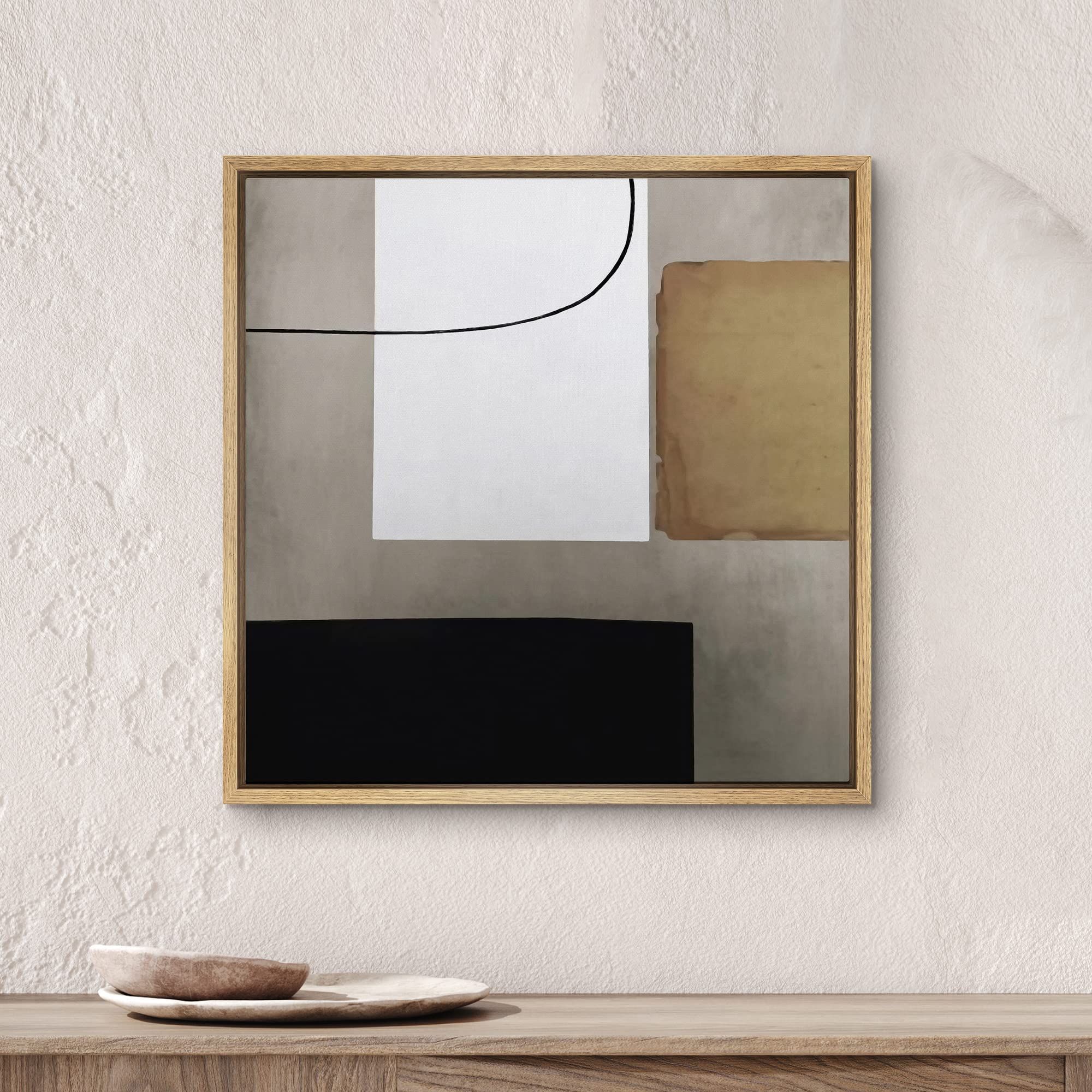 Signwin Framed Canvas Print Wall Art White, Tan & Black Industrial Color Blocks Abstract Shapes Illustrations Modern Art Alterna