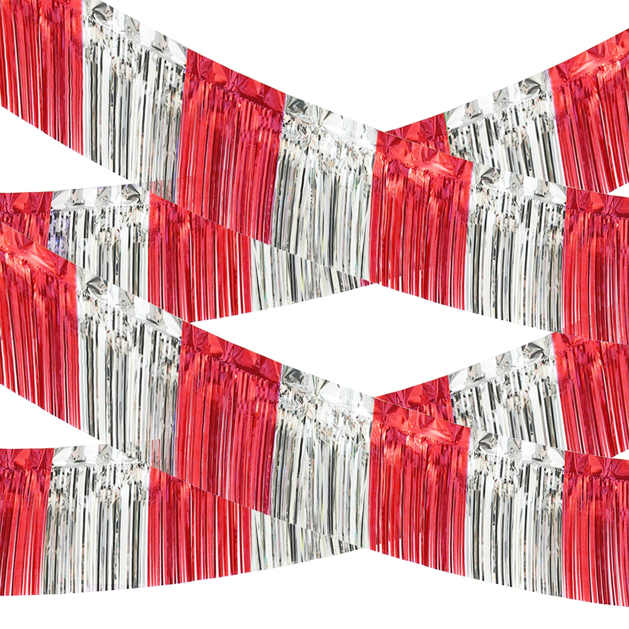 4 Pack 10 Feet Red Silver Foil Fringe Garland Metallic Tinsel Streamers Banner Fringe Curtain Banner For Parade Floats Wedding G