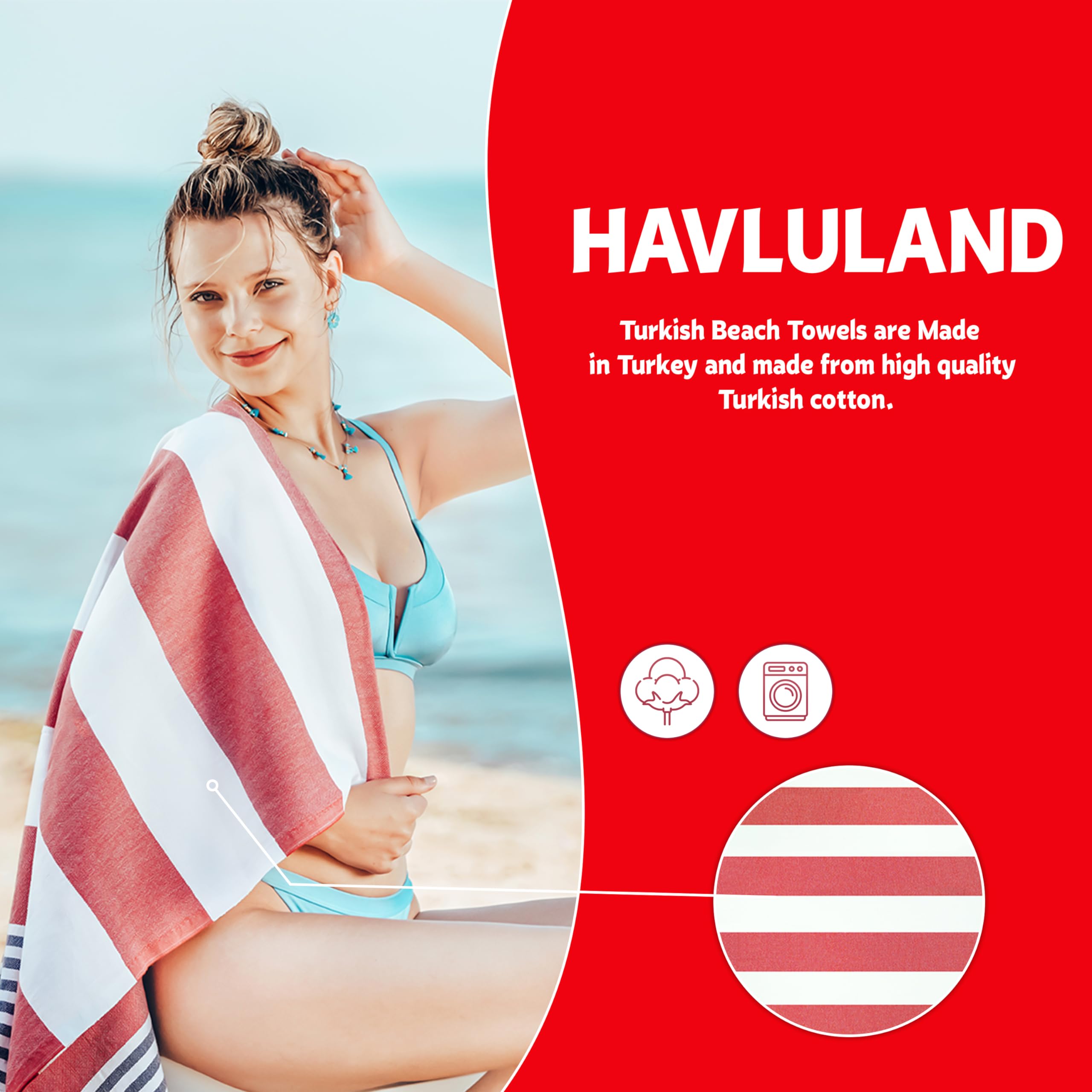 HAVLULAND Set of 6 Beach Towels 100% Turkish Cotton Soft Beach Towel Super Absorbent XL Bath Towels Oversized 71x39 Inch Sandproof Beach Blanket Extra Large Pool Towels