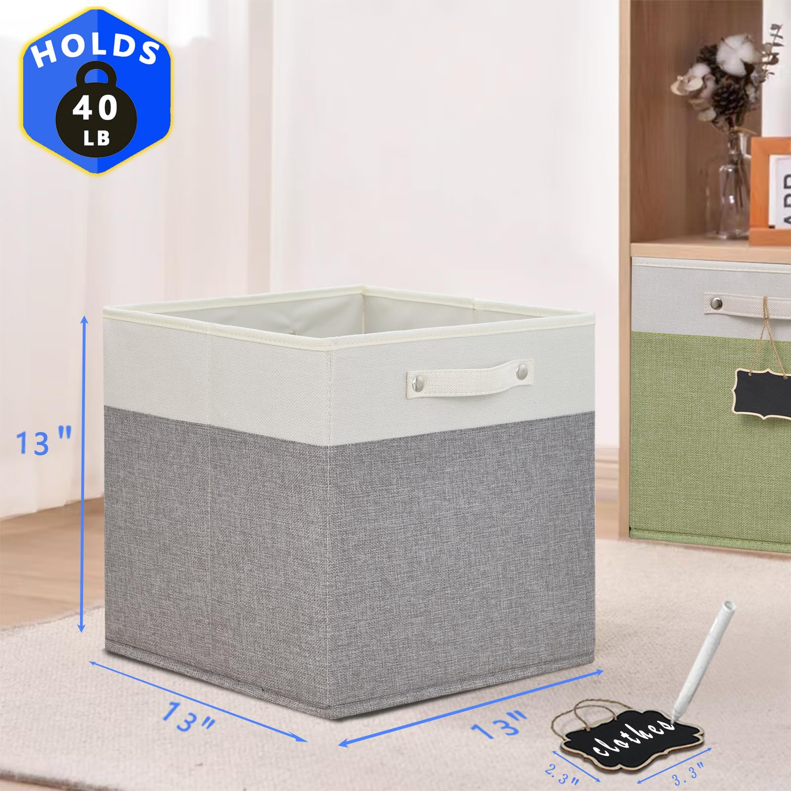 13X13X13 Storage Cube Bins 4 Pack,Collapsible Fabric Storage Cubes With Labels,Linen Cube Storage Organizer Bins With Cotton Han