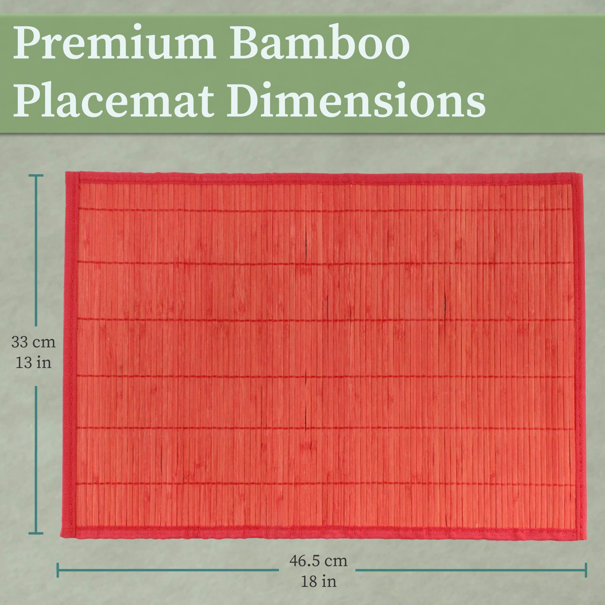 Bamboomn Bamboo Slats Placemat With Fabric Border - Solid Color Print - 18'' X 13'' - Red, 6 Pcs