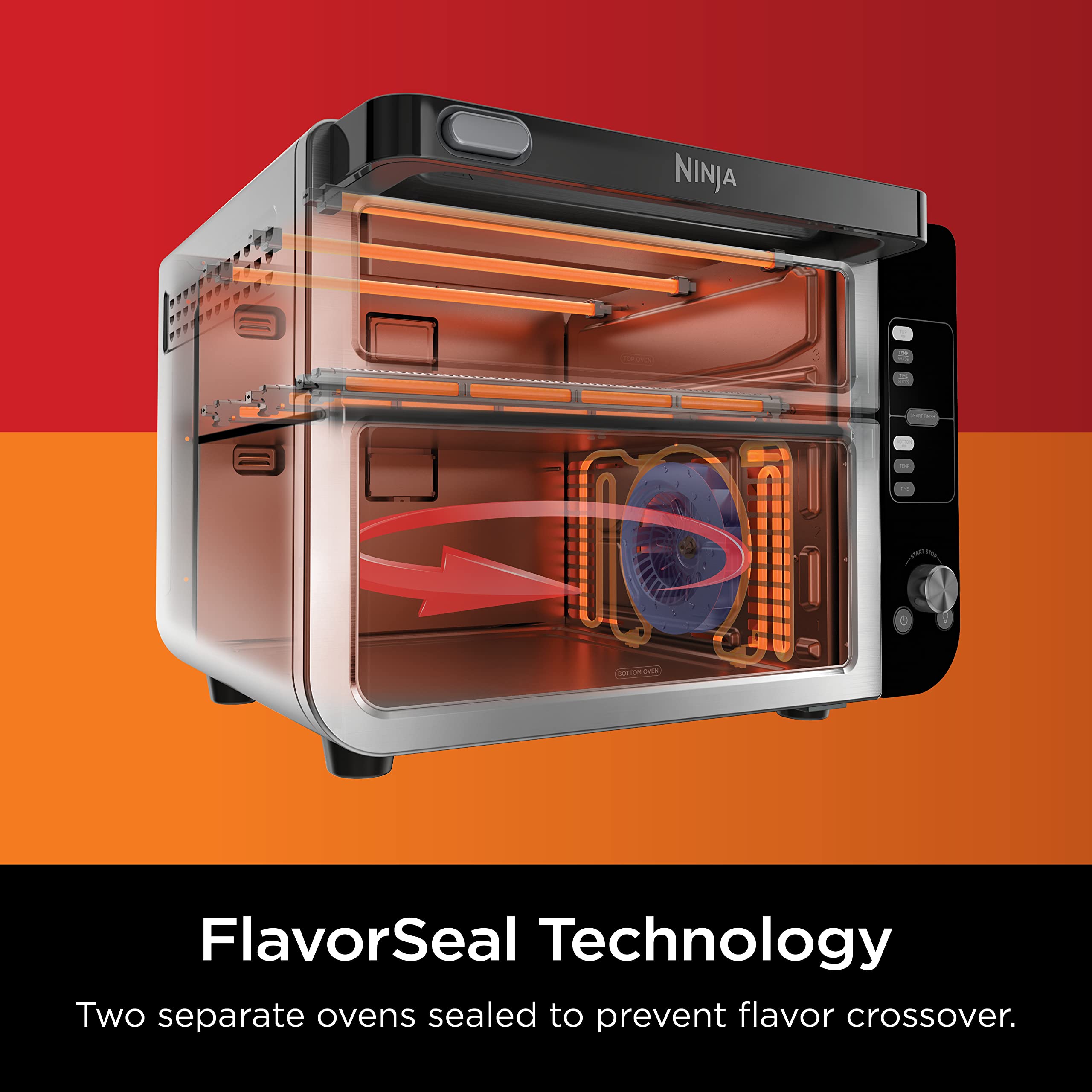 Ninja Dct401 12-In-1 Double Oven With Flexdoor, Flavorseal & Smart Finish, Rapid Top Convection And Air Fry Bottom , Bake, Roast
