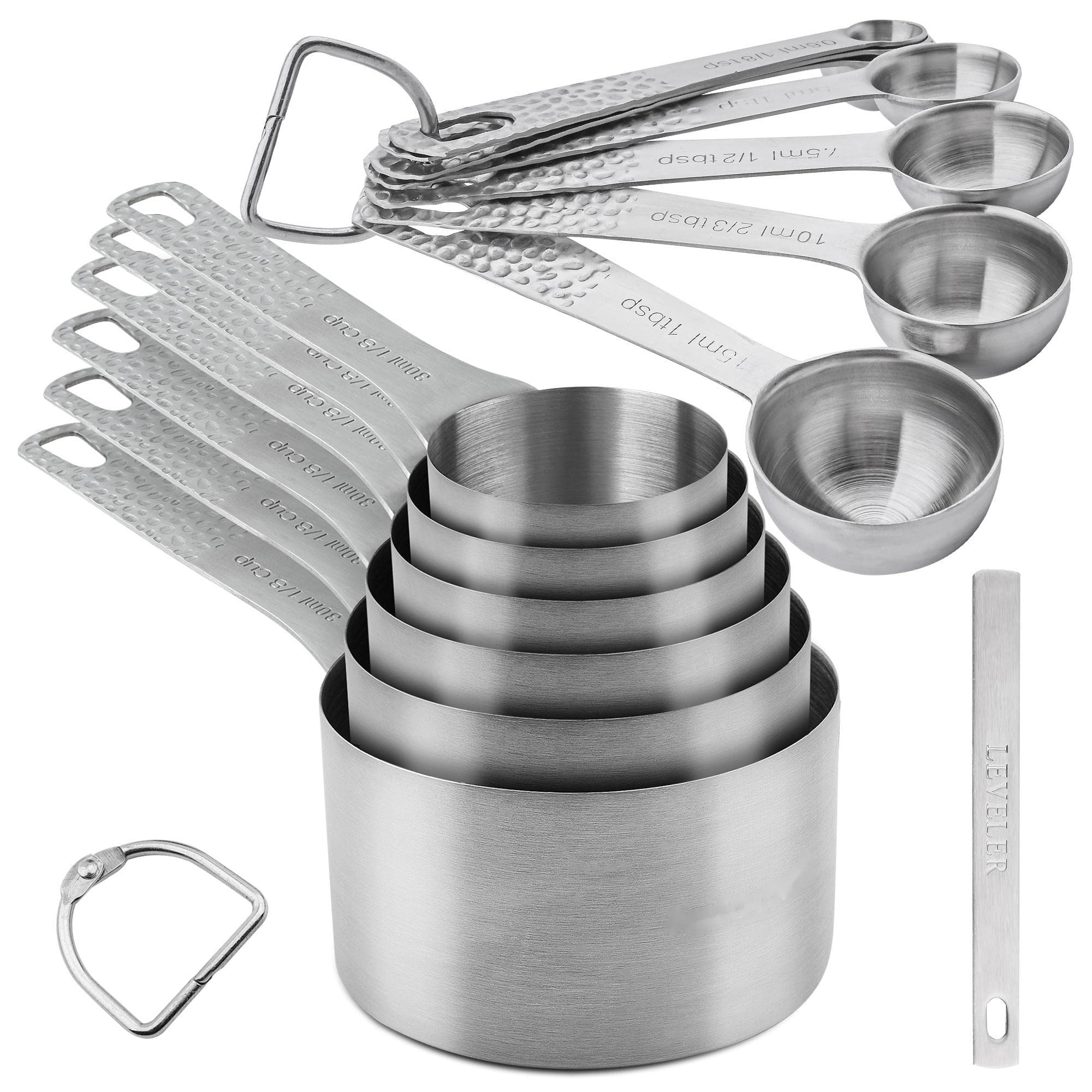 Viwehots Measuring Cups And Spoons Set Of 14, 18/8 Stainless Steel Measuring Cups And Spoons Set, 6 Metric Measuring Cups And 7