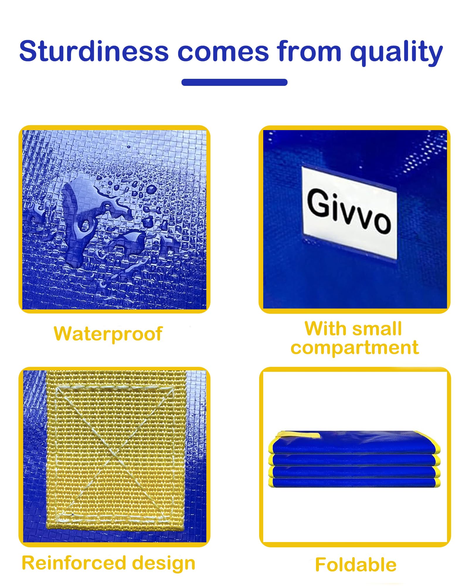 Givvo 8P Extra Large Moving Bags, Heavy Duty Moving Bags For Clothes, Waterproof Storage Bags For College Dorm, Moving Totes Alt