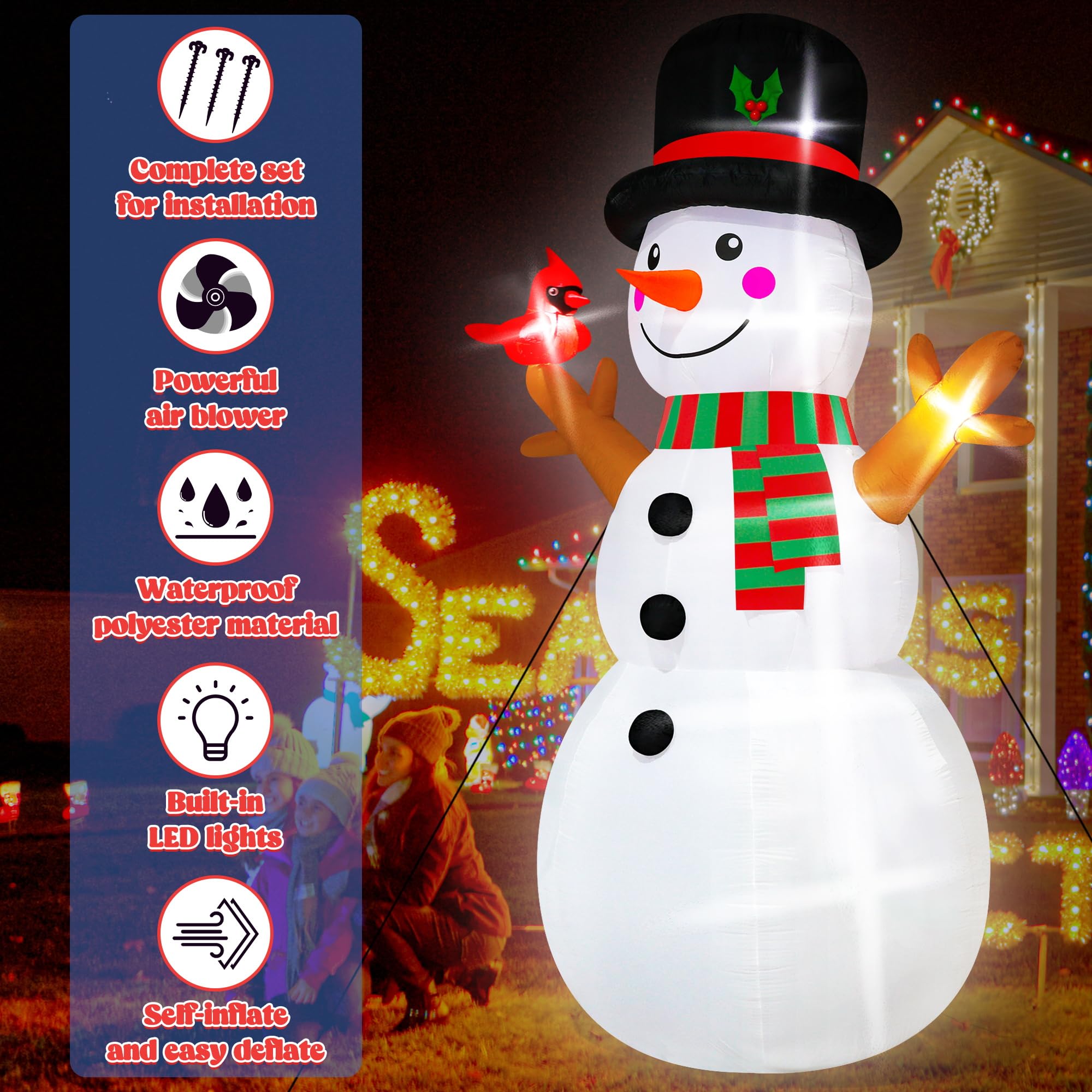 15FT Christmas Snowman, Huge Blow Up Snowman Inflatable Decor, Lighted Xmas Inflatables for Lawn Yard Holiday Party