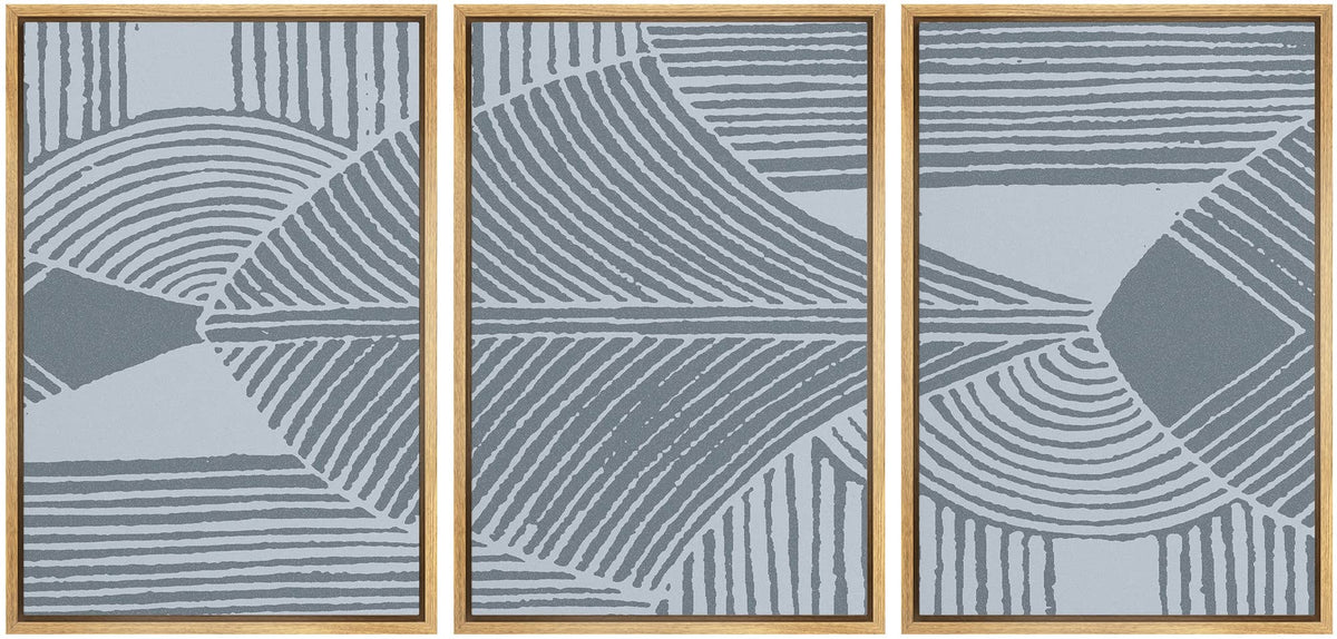 Idea4Wall Framed Wall Art Print Set Dark & Light Blue Tribal Wave Pattern Geometric Shapes Illustrations Modern Art Bohemian Col
