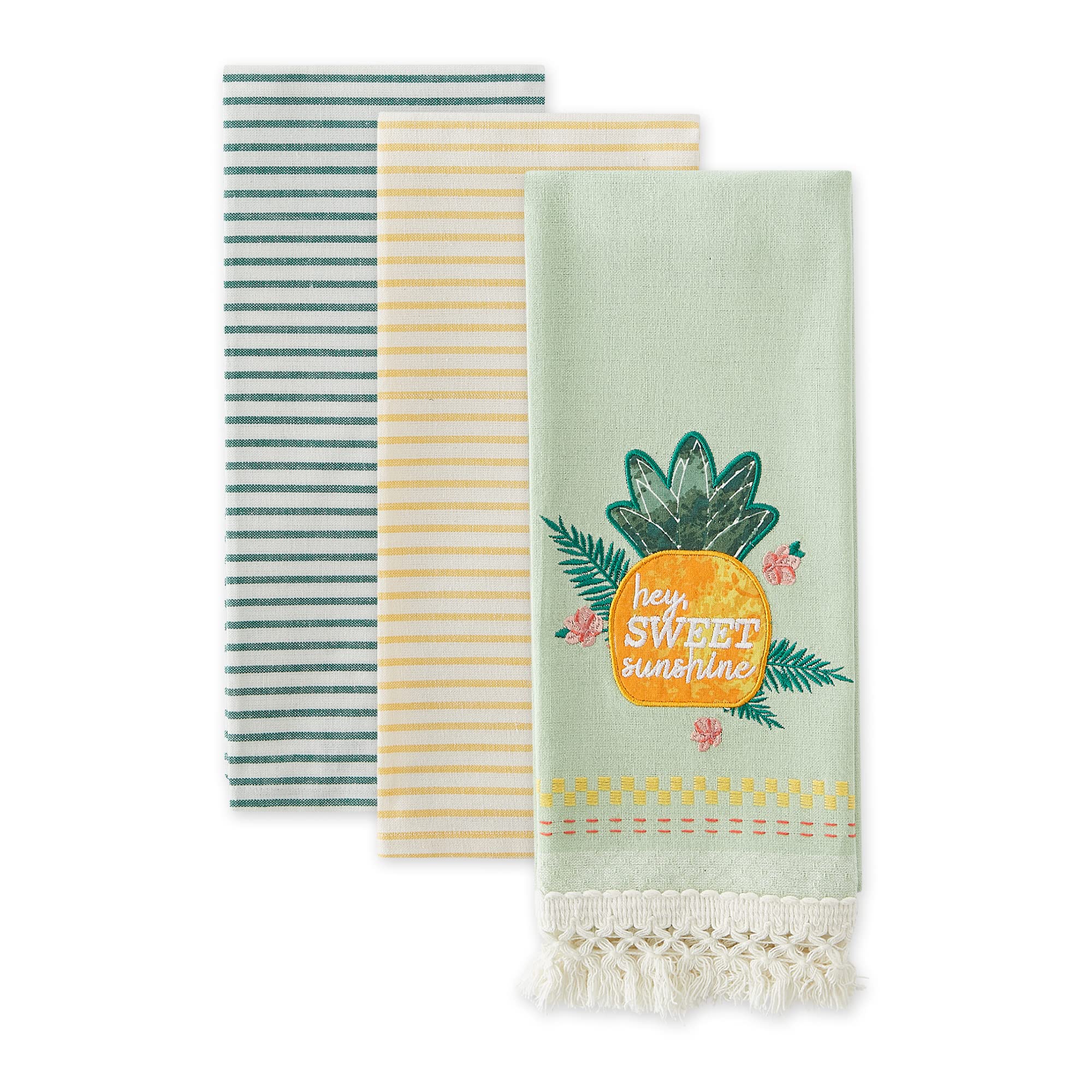 SWEET PINEAPPLE EMBELLISHED DISHTOWEL SET/3