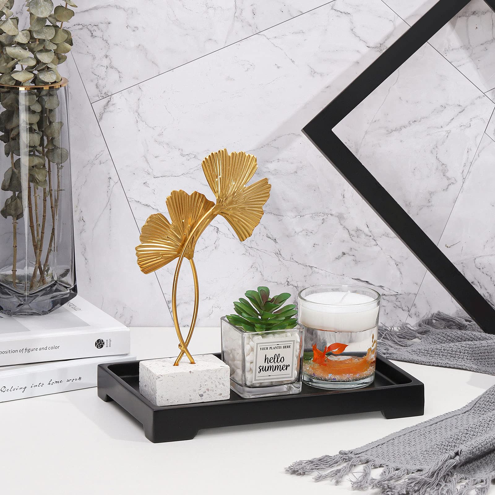 Luxspire Vanity Tray, 6''X 10'' Rectangle Bathroom Tray, Toilet Tank Tray, Resin Kitchen Sink Tray Decorative Jewelry Tray, Vani