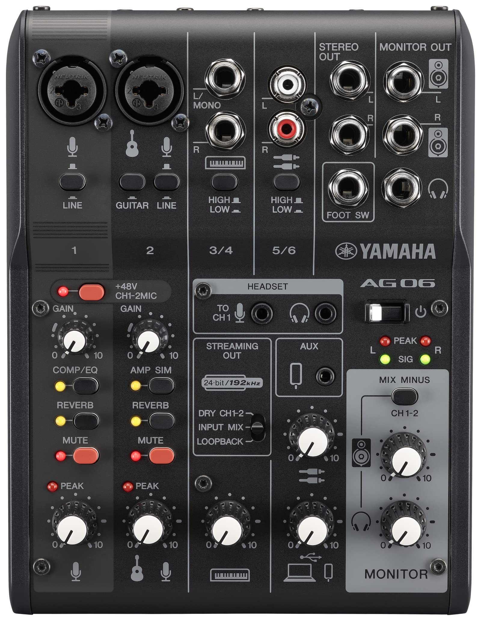 Yamaha Ag06Mk2 Black 6-Channel Live Streaming Loopback Mixerusb Interface With Steinberg Software Suite