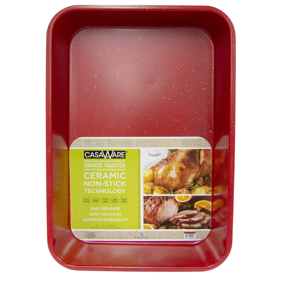 Casaware Grande Lasagna/Roaster Pan 18 X 12 X 3-Inch - Extra Large, Ceramic Coated Nonstick (Red Granite)