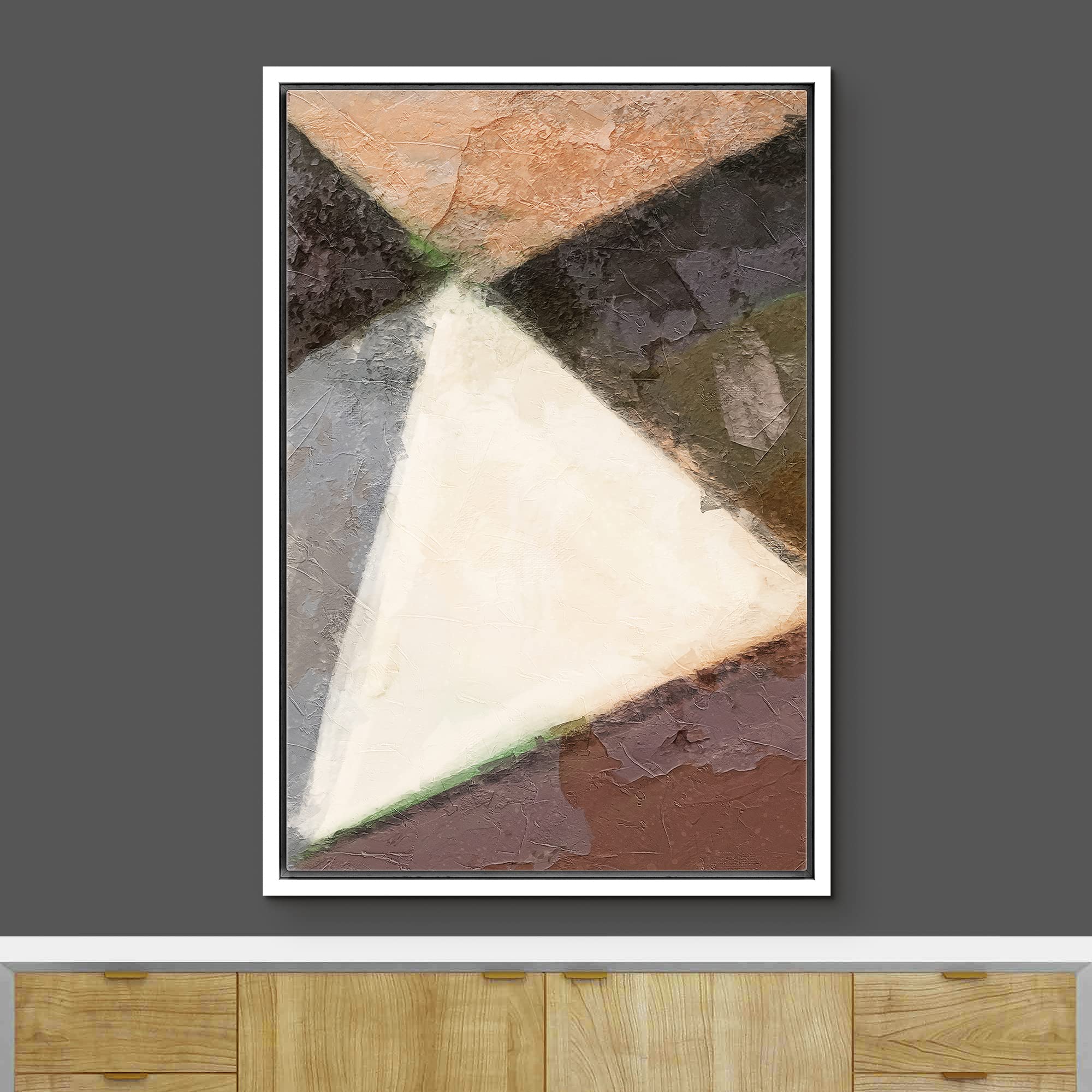 Ashbrook Framed Canvas Print Wall Art Tan, Brown And Black Geometric Polygons Abstract Shapes Illustrations Modern Contemporary