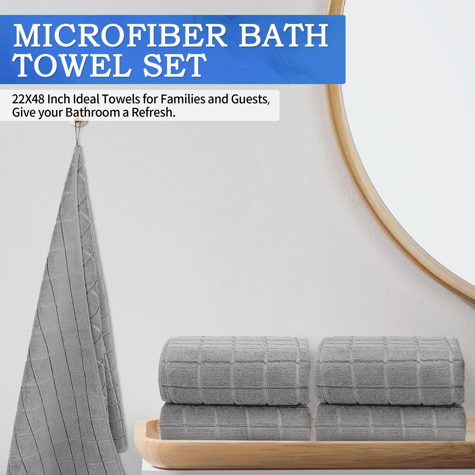 Homerhyme Microfiber Bath Towels 2 Pack (22'' X 48'') - Lightweight Quick Dry Microfiber Hand Towels, Soft Absorbent Gym Towels