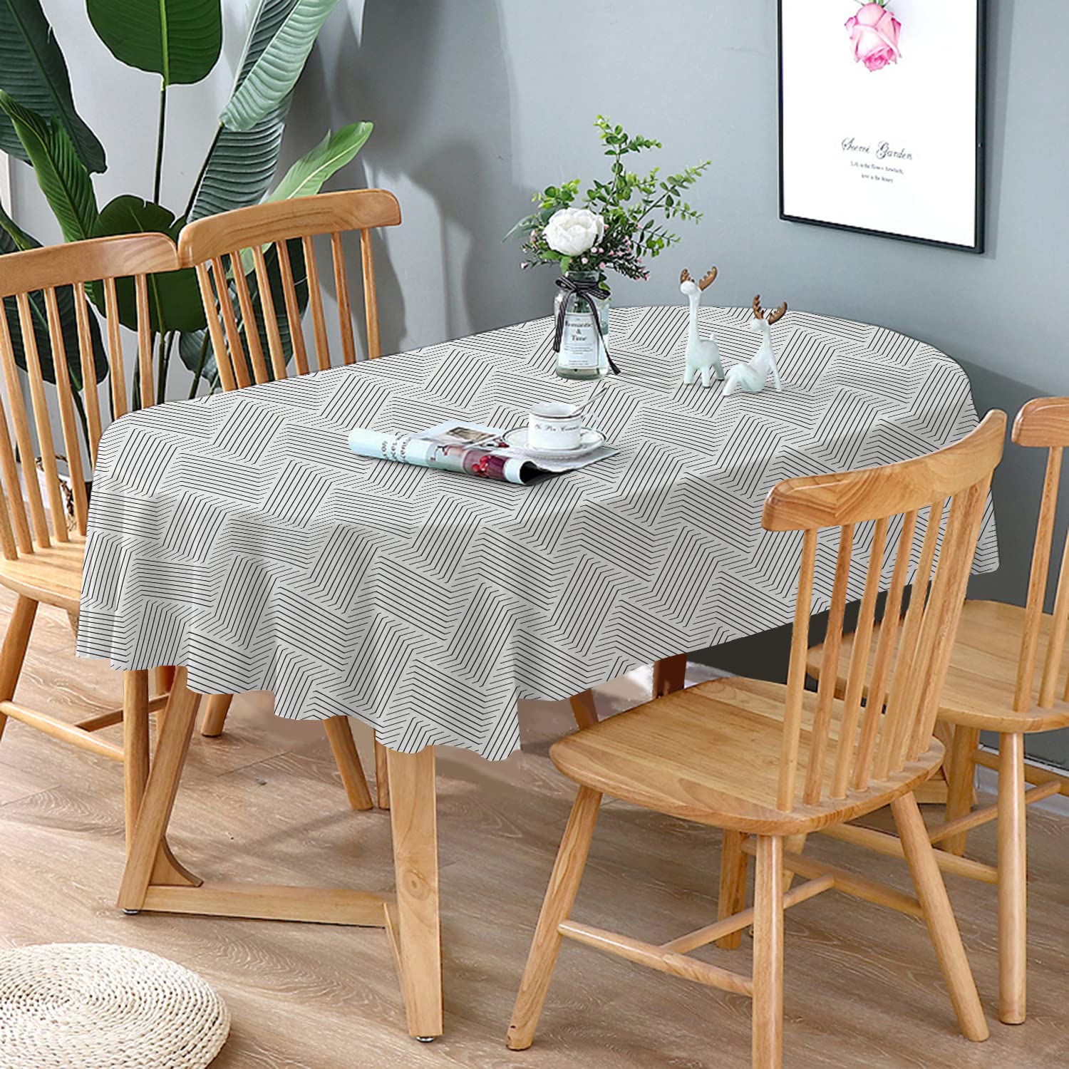 Bnejvif Oval Tablecloth, Modern Oval Tablecloth, Striped Tablecloth Indooroutdoor Waterproof Wrinkle Free Durable Oval Tableclot