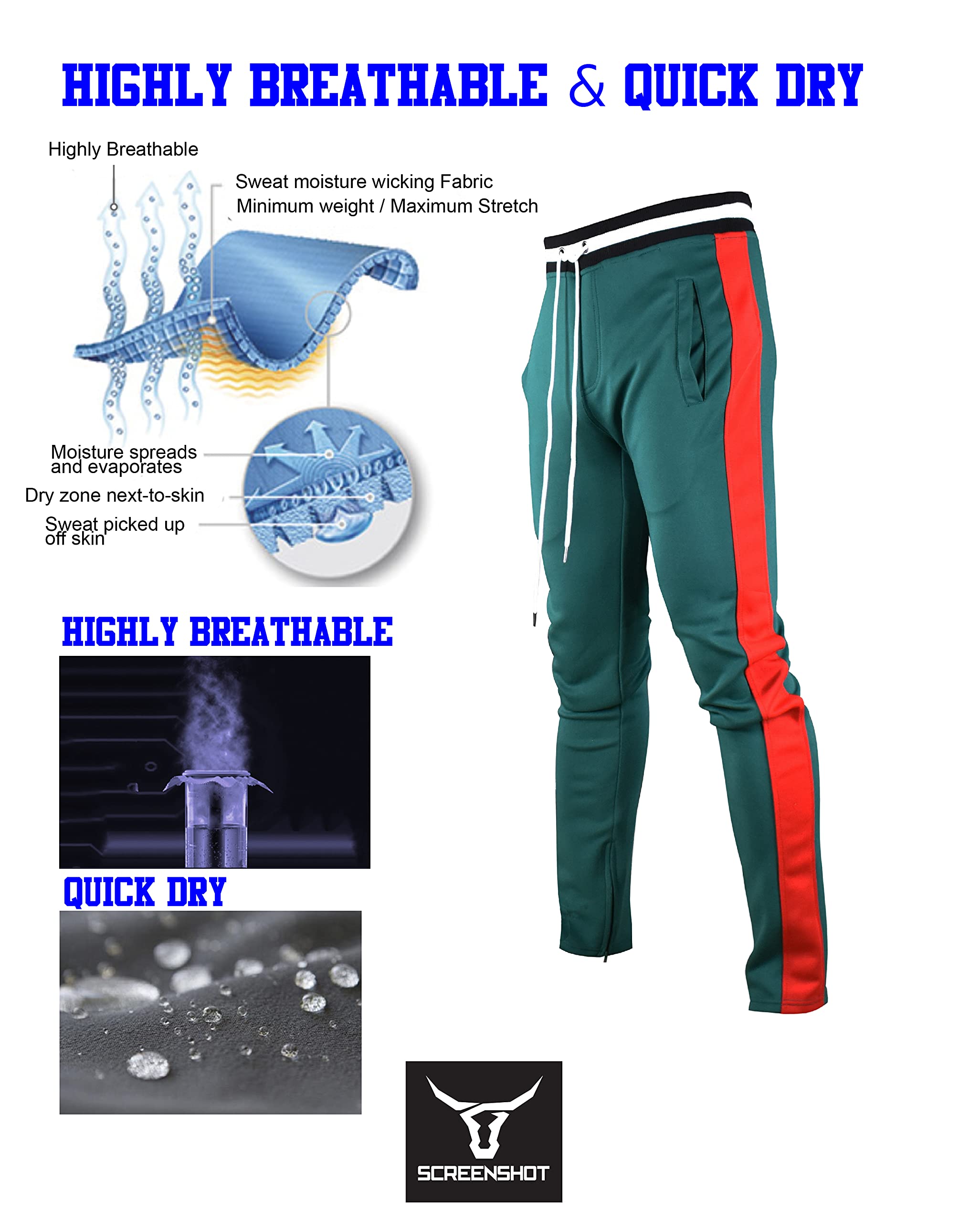 Screenshotbrand Mens Hip Hop Premium Slim Fit Track Pants - Athletic Jogger Bottom With Side Taping (4X-Large, S41700-Greenred)