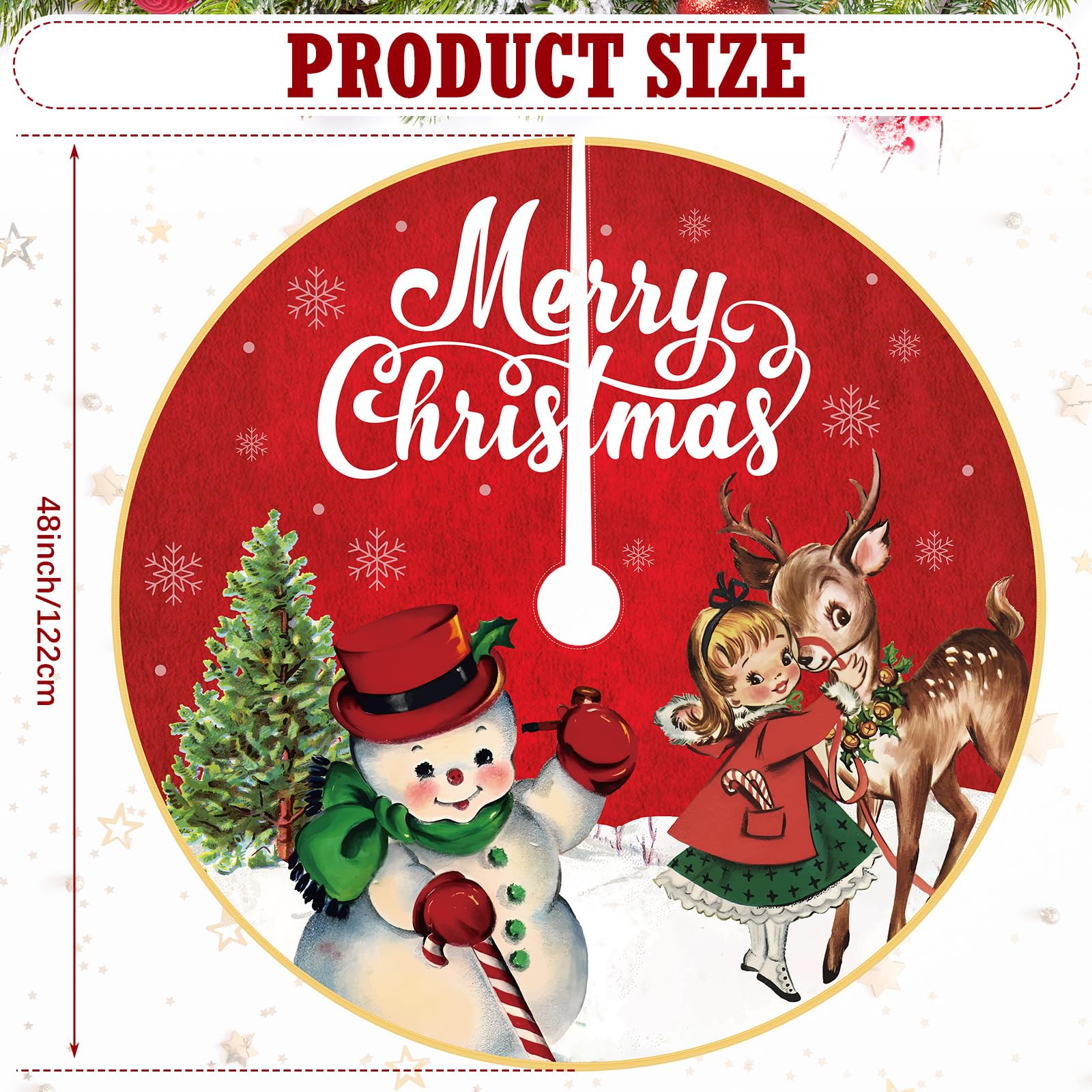 Poen Vintage Christmas Tree Skirt Rustic Xmas Tree Mat Farmhouse Halloween Tree Skirt 48 Inch Snowman with Scarf Christmas Tree