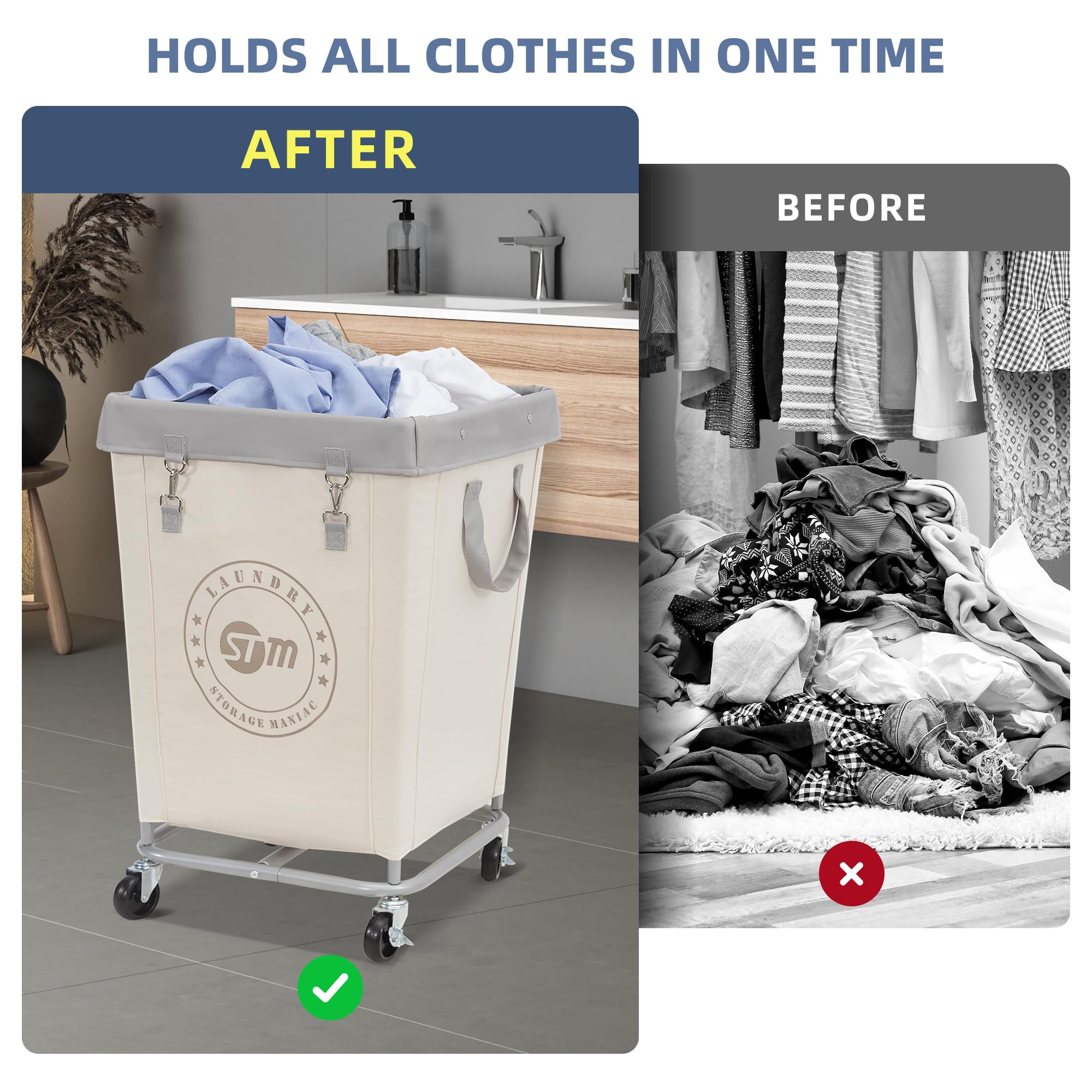 Storage Maniac Commercial Laundry Hamper With Heavy Duty Steel Frame, 160 L Industrial Laundry Basket Cart With Wheels For Hotel