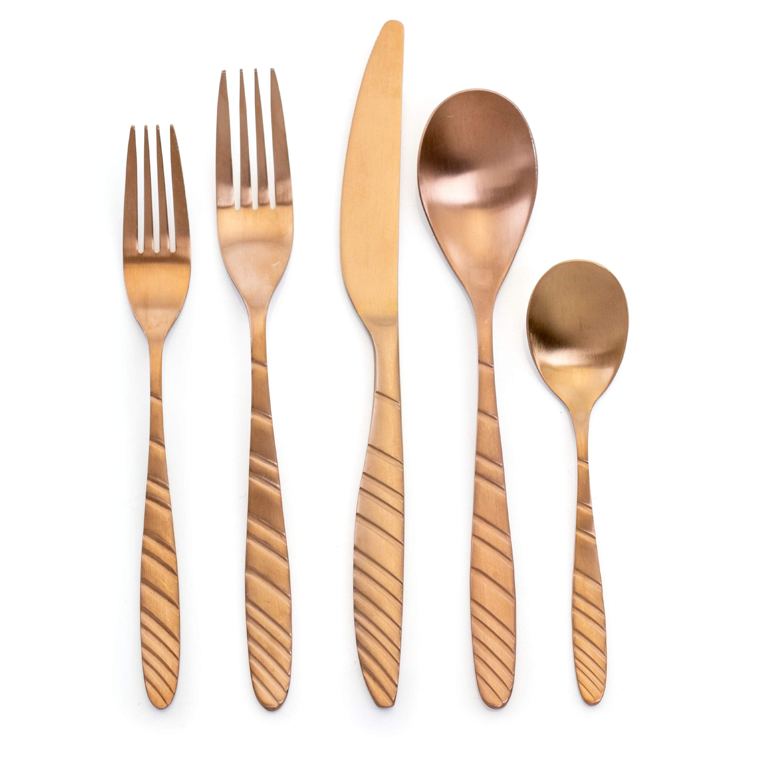 Megachef La Vague 20 Piece Flatware Utensil Set, Stainless Steel Silverware Metal Service For 4 In Matte Rose Gold