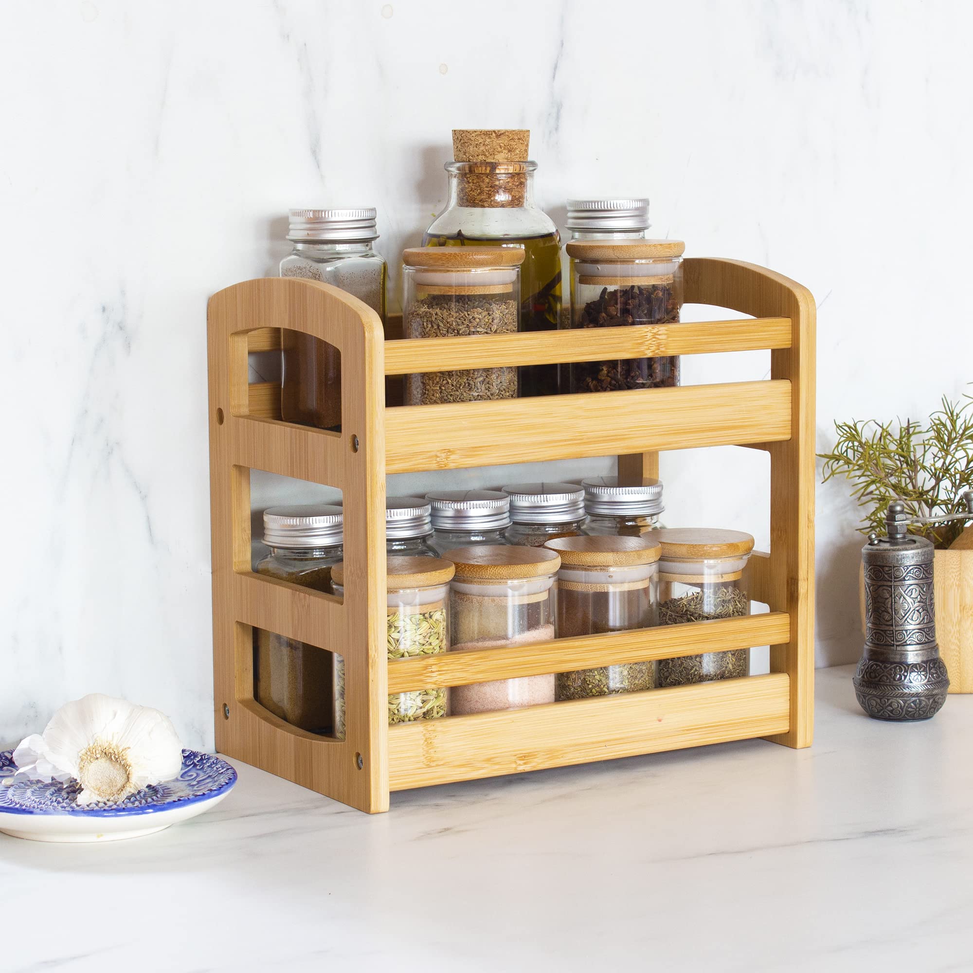Totally Bamboo 2 Shelf Spice Caddy, Organizer Rack For Kitchen Countertop Or Cupboard