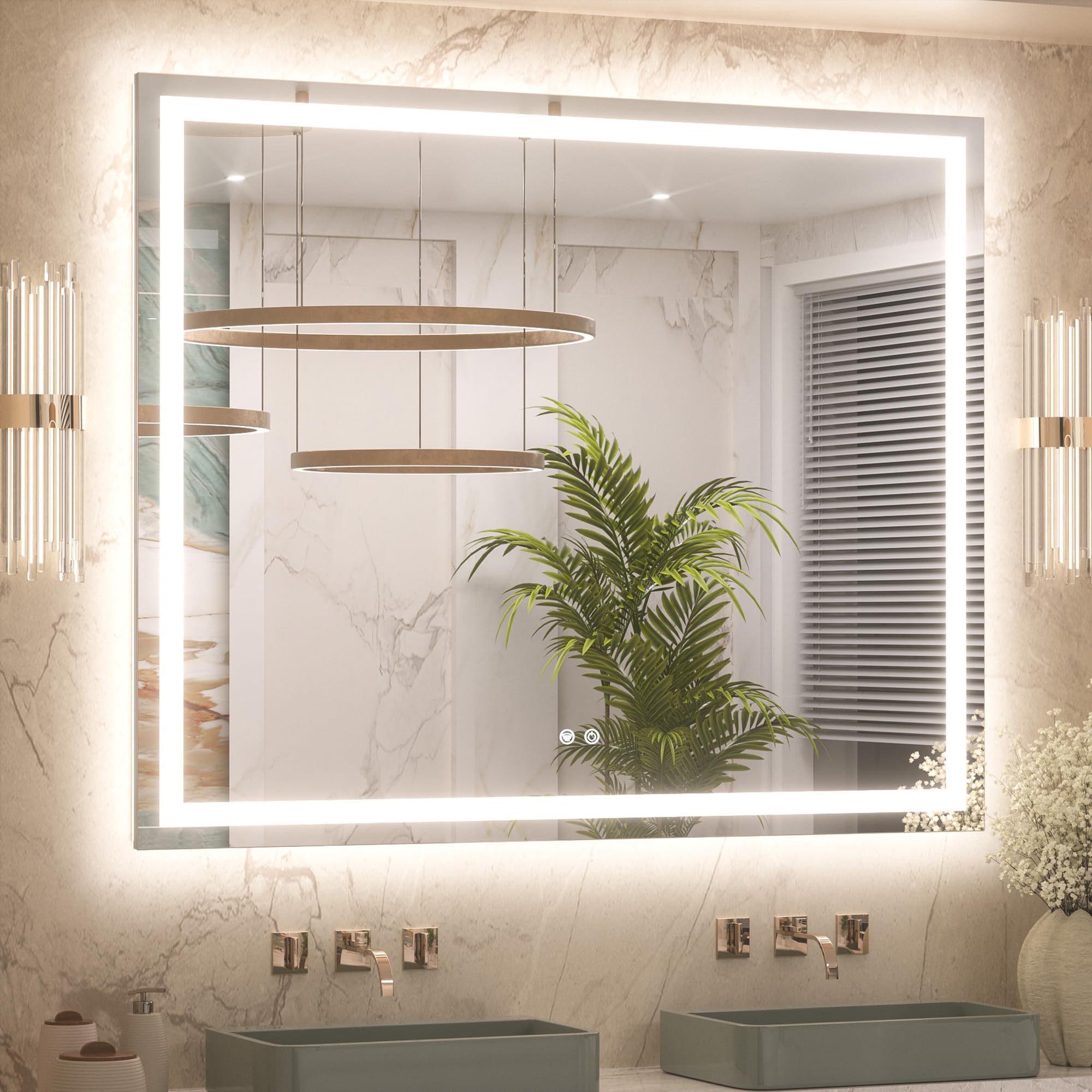 Keonjinn 48 X 40 Inch Bathroom Mirror With Lights, Led Vanity Mirror With Frontlit & Backlit, Stepless Dimmable 3-Color Temperat