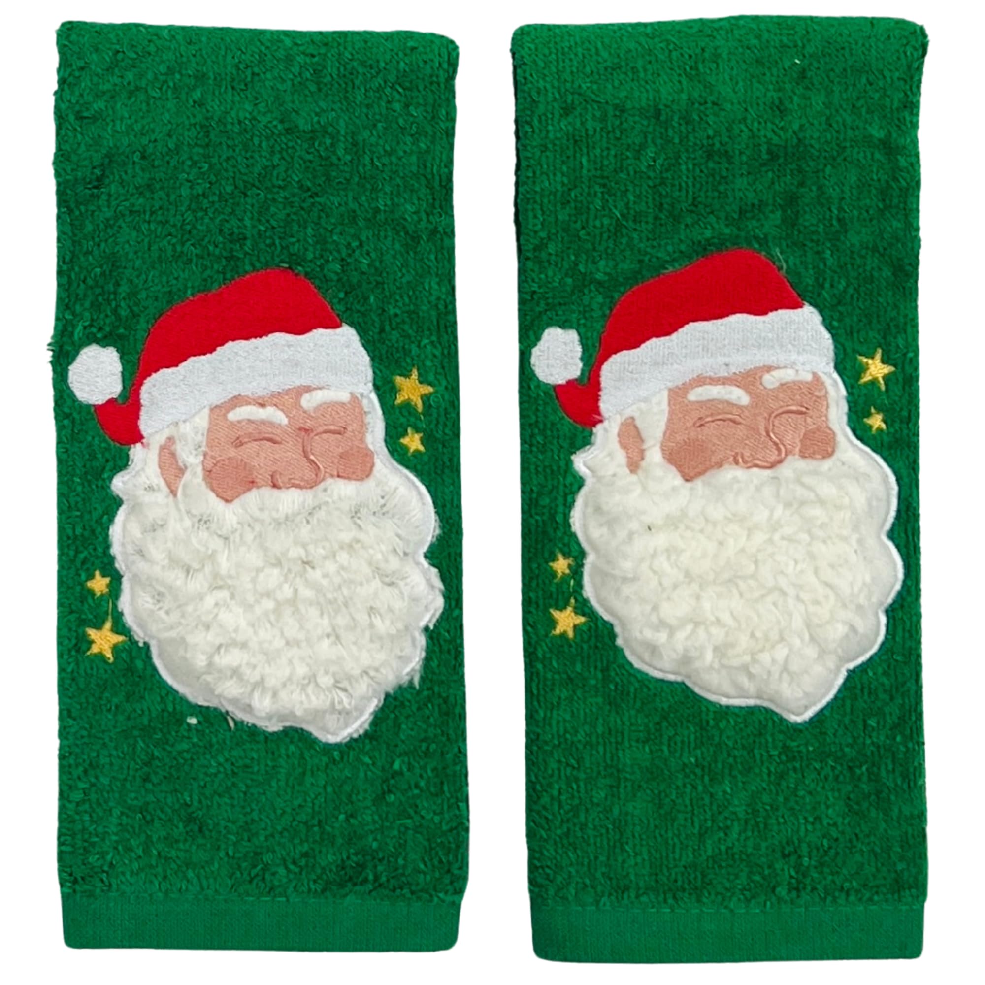Serafina Home Holiday Christmas Bath Fingertip Towels, Embroidered Santa Sherpa Applique With Stitched Hem, 2 Piece Set, 12 X 18