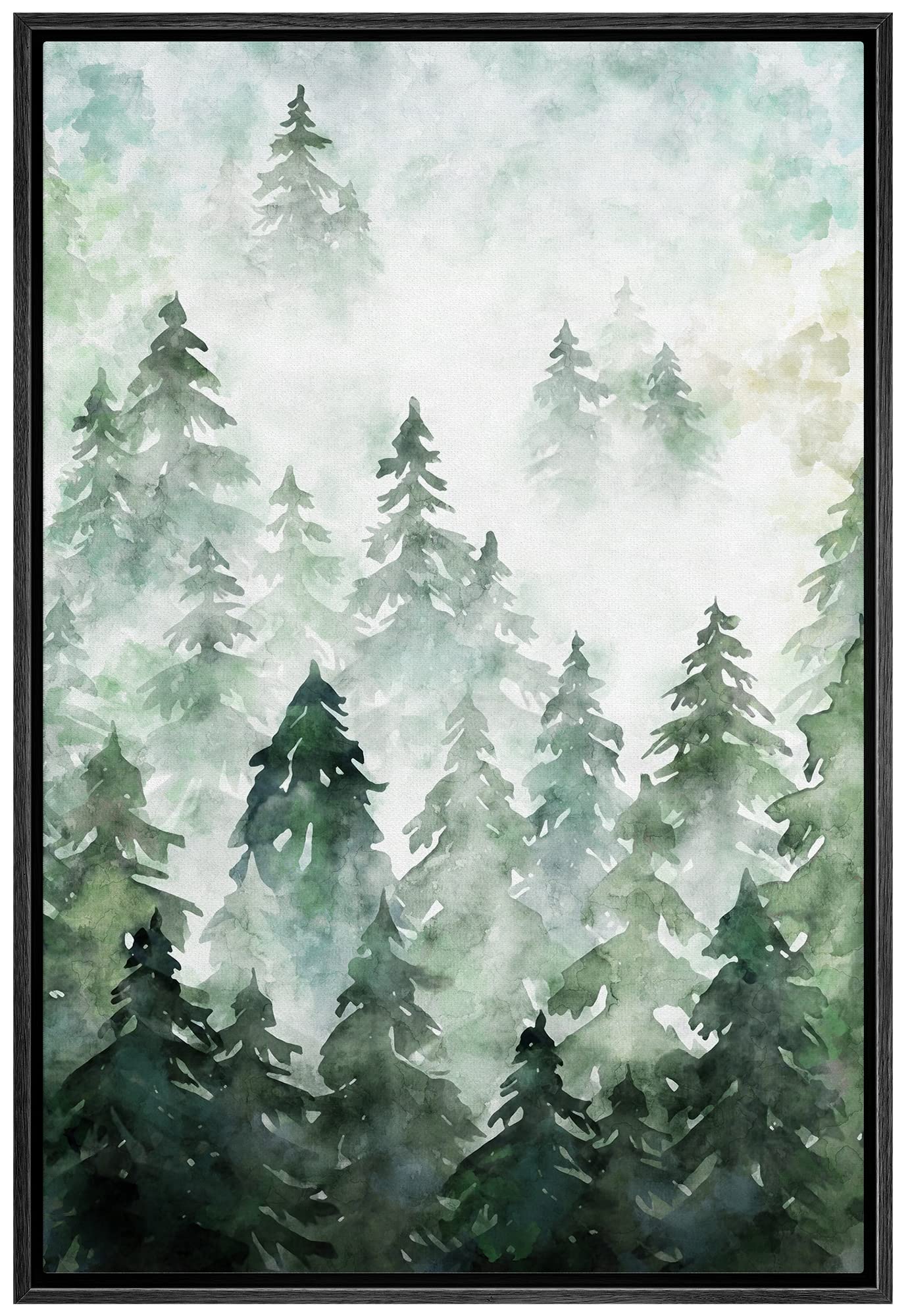 Signwin Framed Canvas Print Wall Art Woodland Nursery Decor Aerial View Green Pastel Forest Tree Nature Modern Art Decorative La