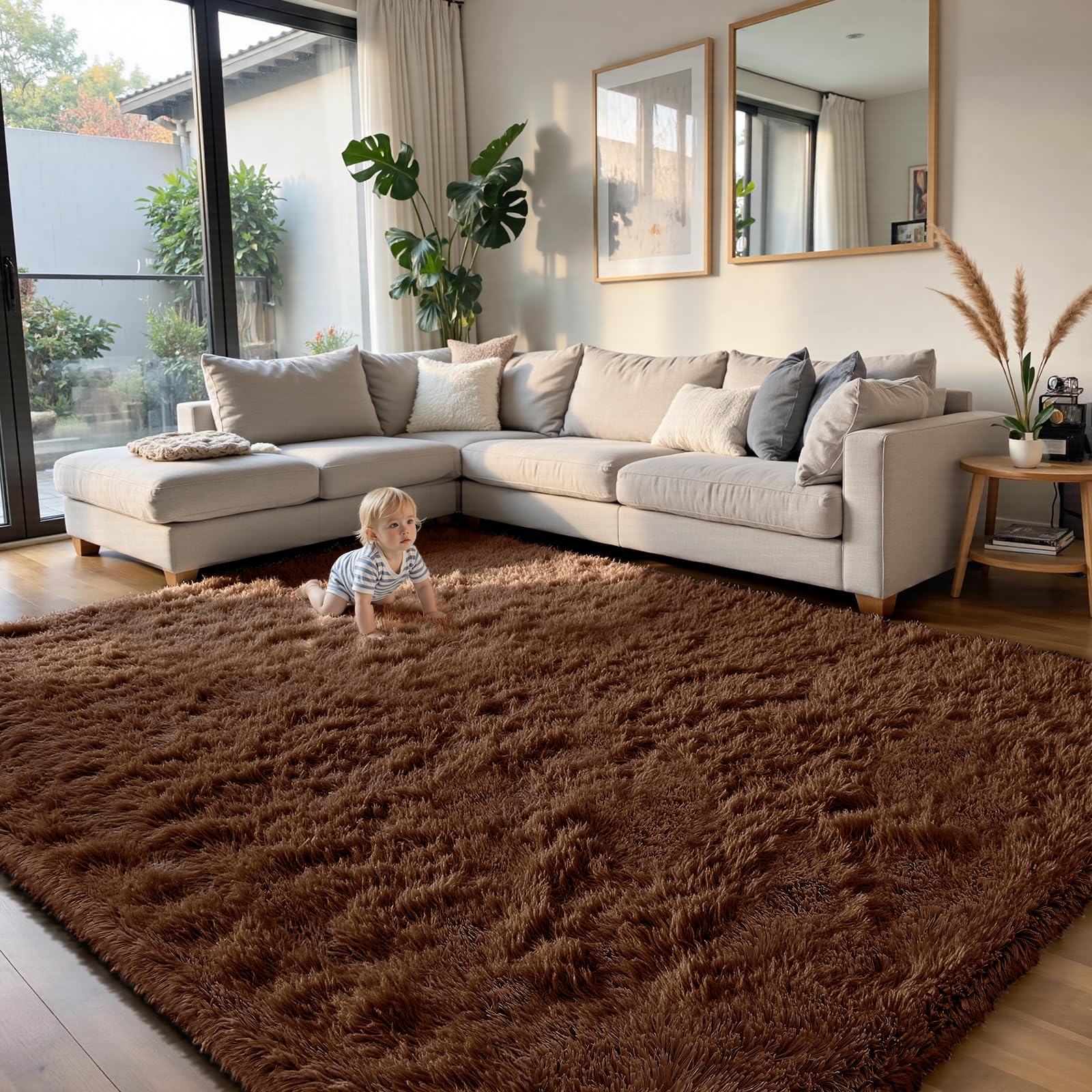 yongyangjuxin Fluffy Rug Shag Area Rug, Brown 8x10 Area Rugs for Living Room, Large Shag Area Rugs for Bedroom Kids Room Home De